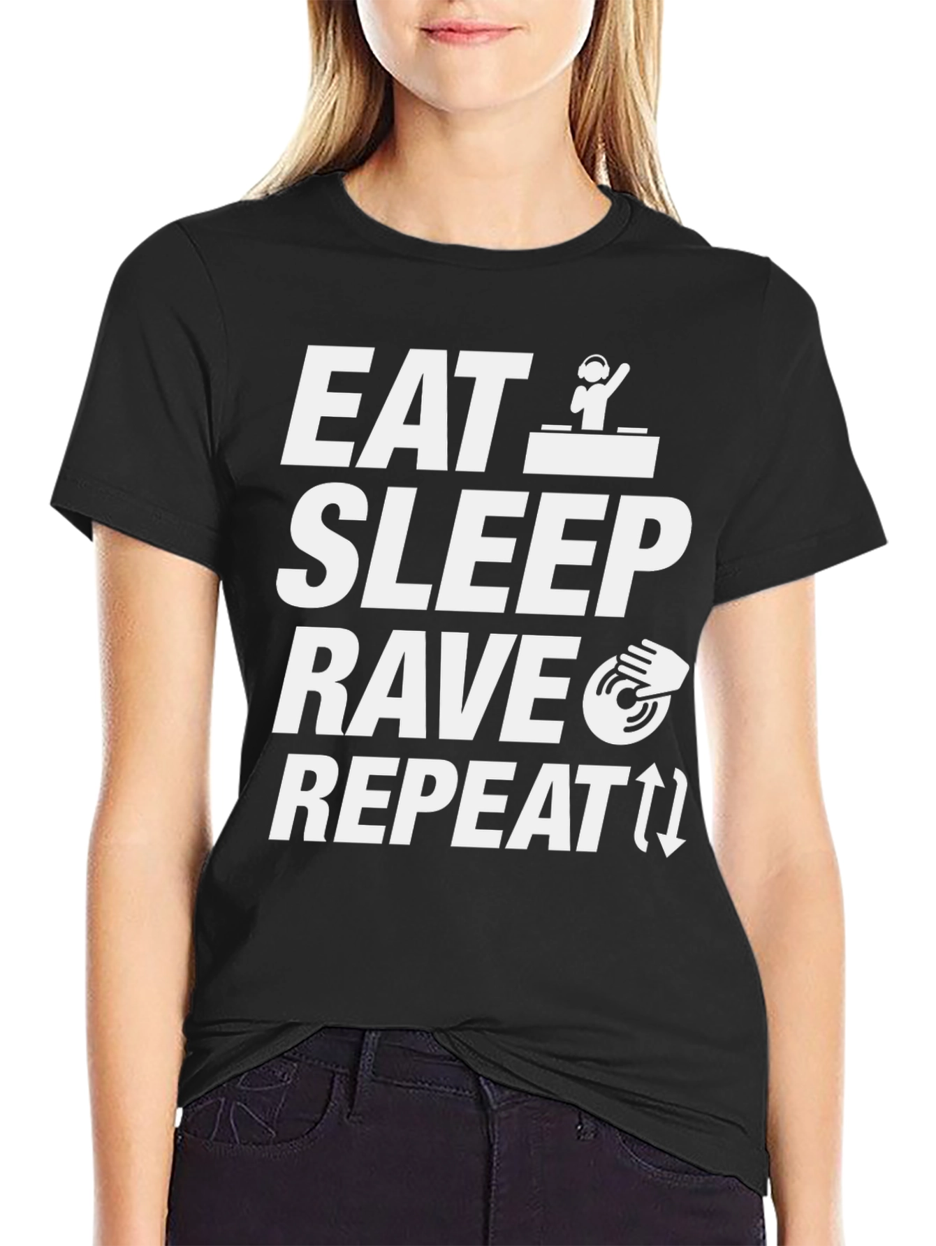 Eat Sleep Rave Repeat Black Graphic T-Shirt