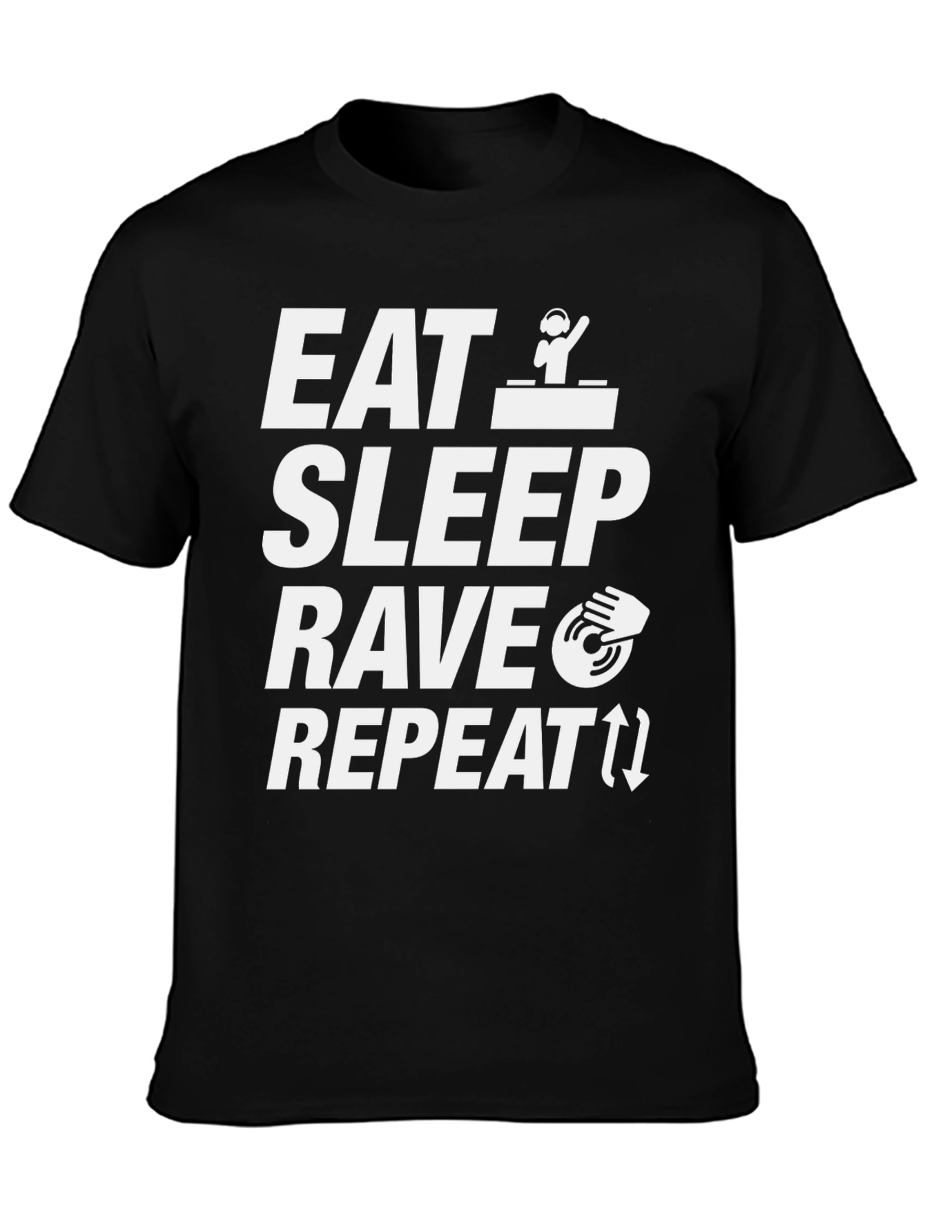 Eat Sleep Rave Repeat Black Graphic T-Shirt