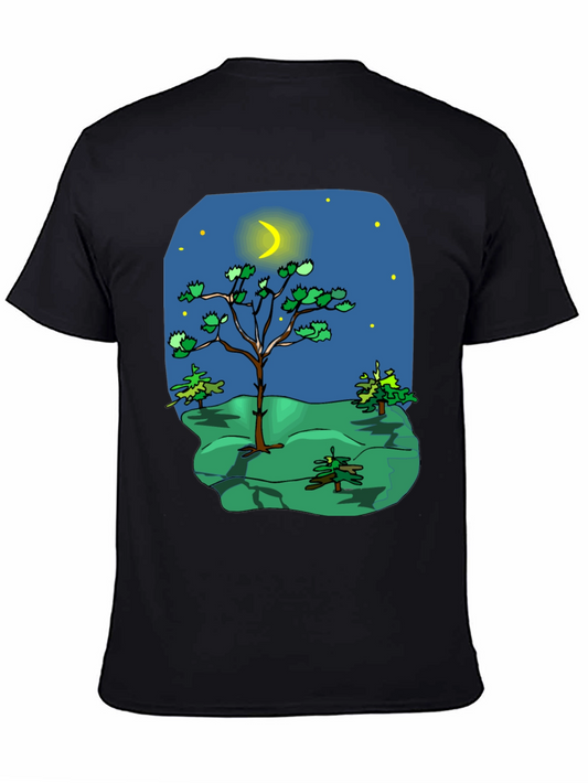 Cartoon Nature Scene Black T-Shirt