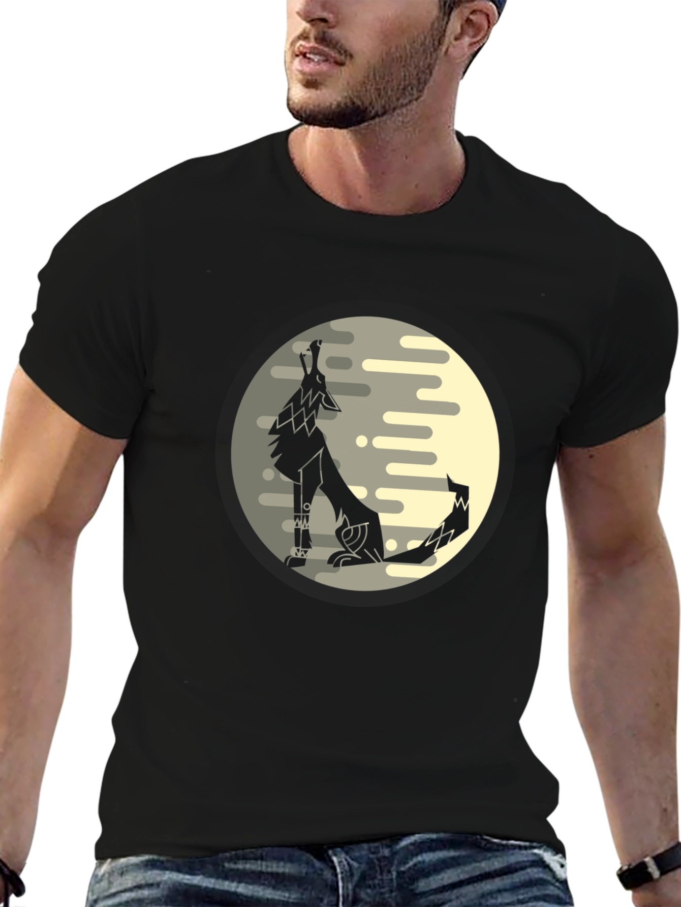 Wolf Moon Graphic Tee - Black Cotton Comfort