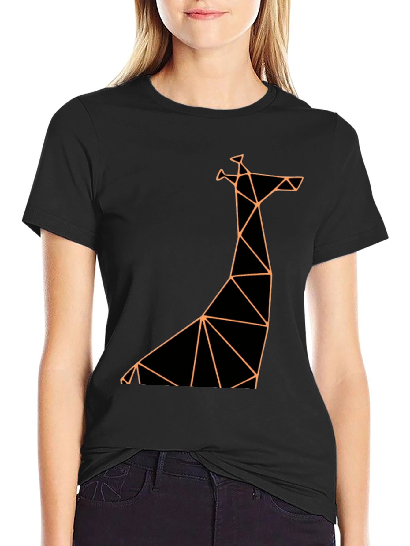 Geometric Giraffe Graphic Tee - Modern Black T-Shirt