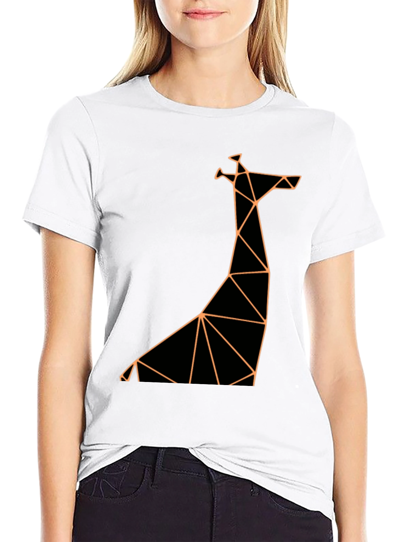 Geometric Giraffe Graphic Tee - Modern Black T-Shirt