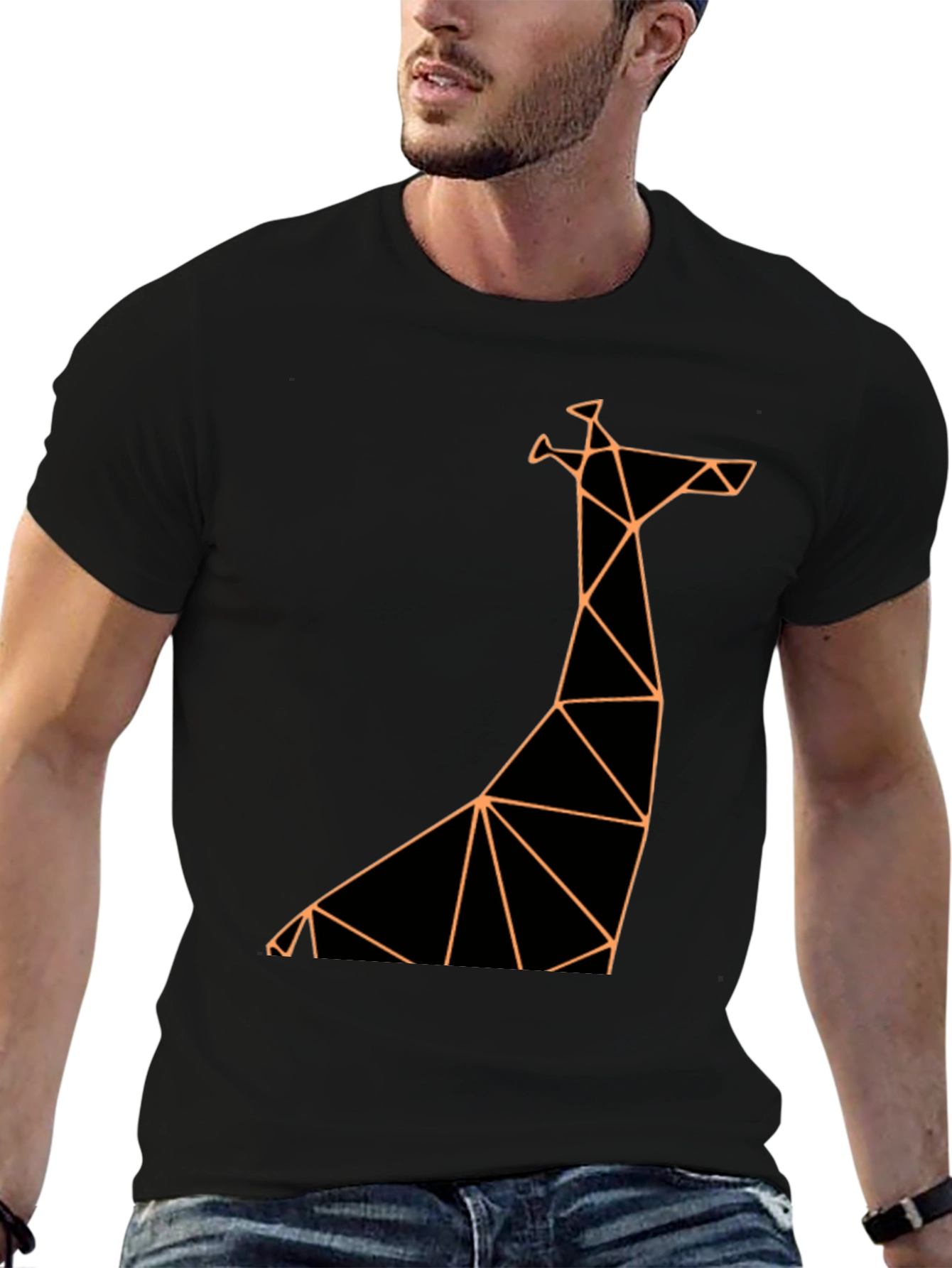 Geometric Giraffe Graphic Tee - Modern Black T-Shirt