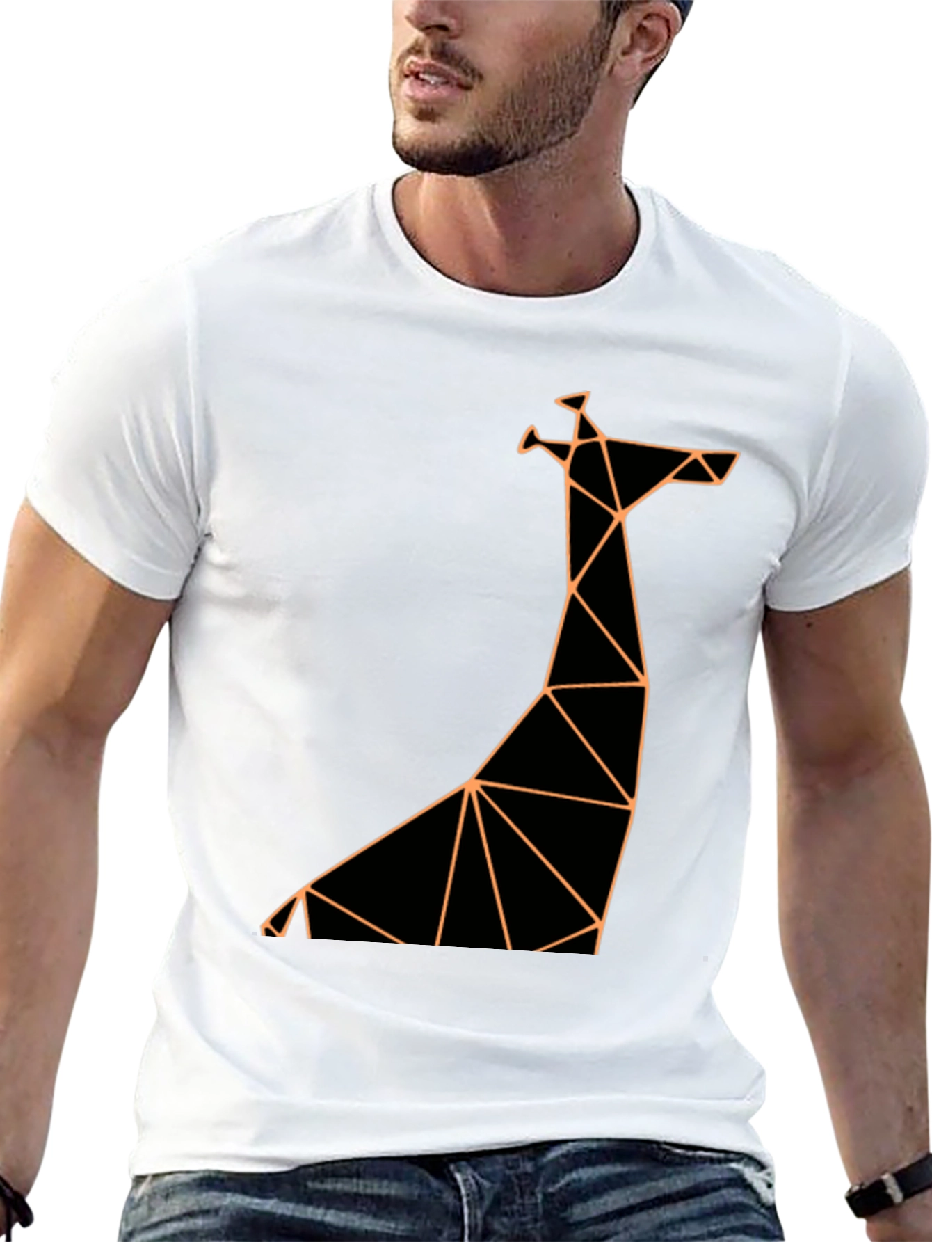 Geometric Giraffe Graphic Tee - Modern Black T-Shirt