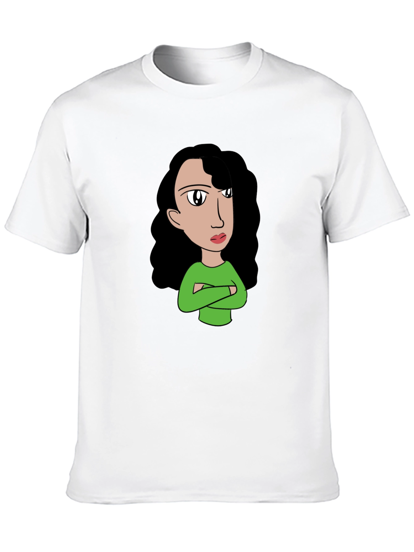 Cartoon Girl Graphic Tee - Black Cotton T-Shirt