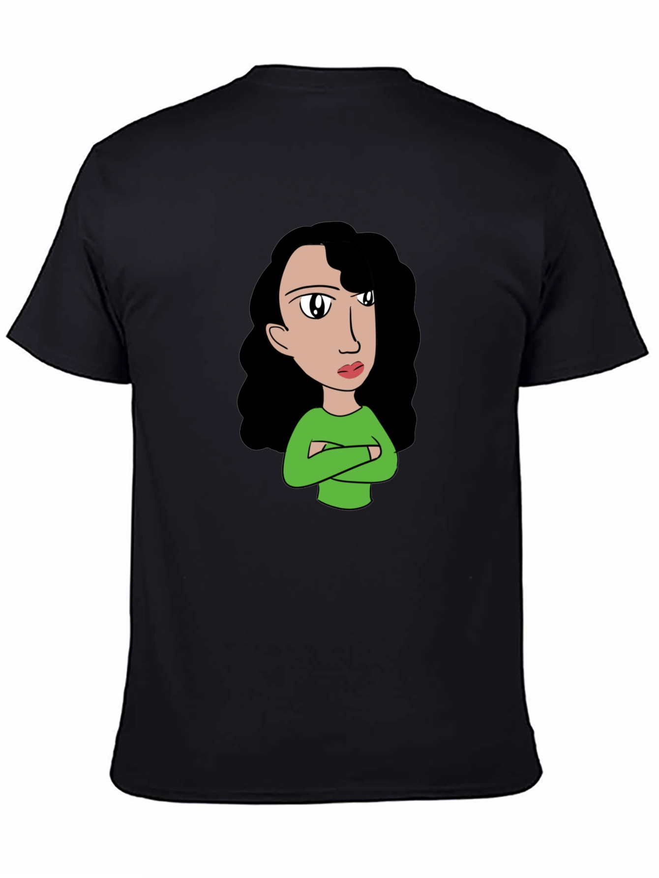 Cartoon Girl Graphic Tee - Black Cotton T-Shirt