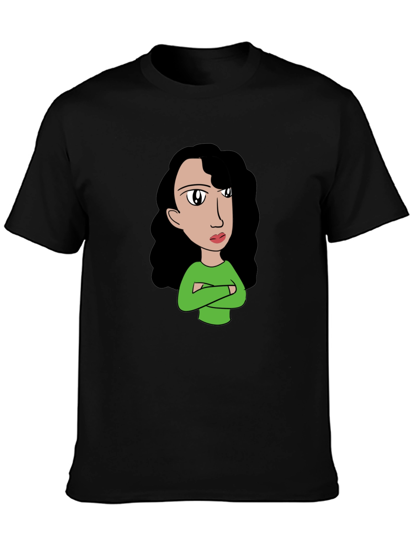 Cartoon Girl Graphic Tee - Black Cotton T-Shirt