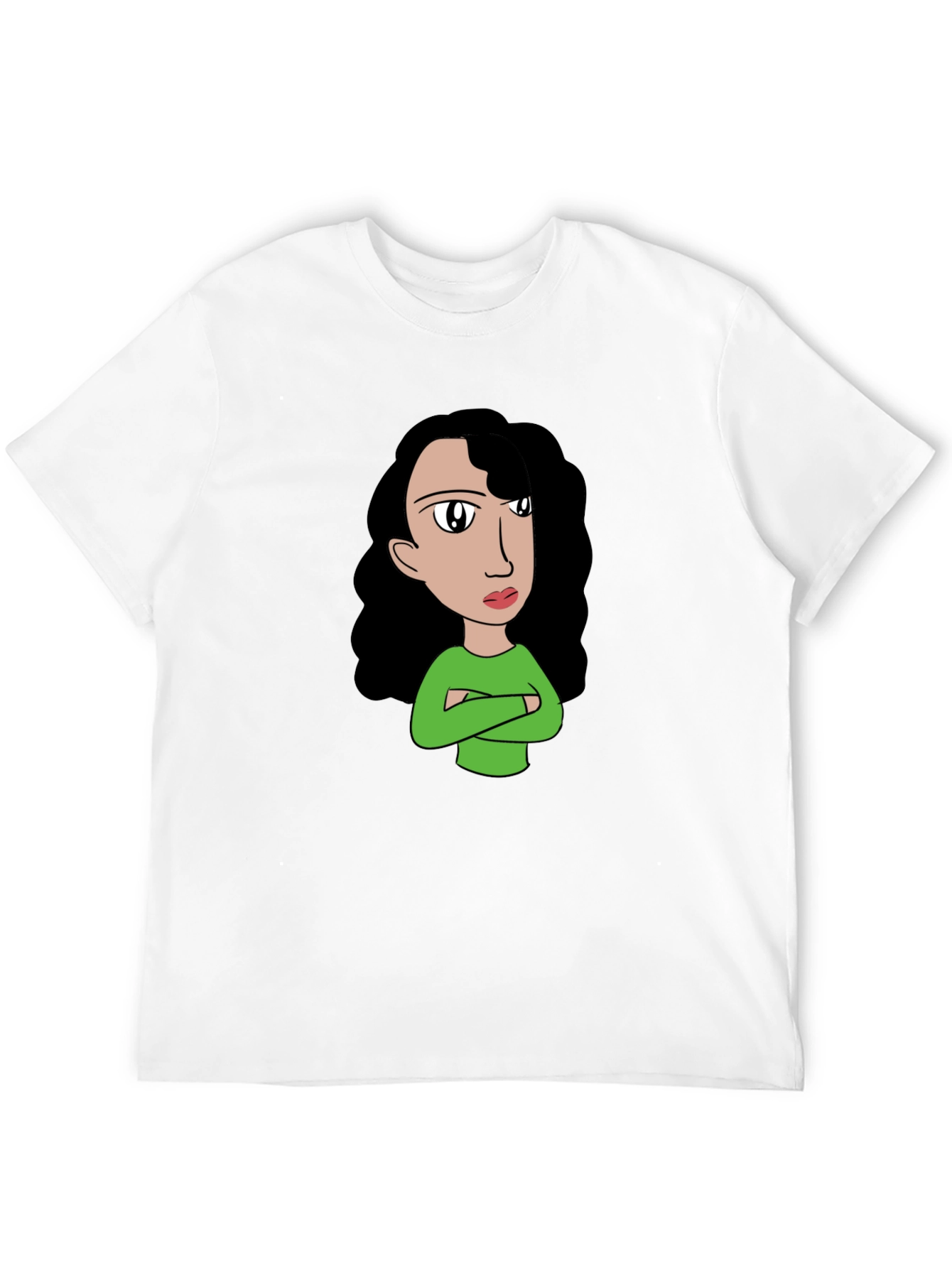 Cartoon Girl Graphic Tee - Black Cotton T-Shirt
