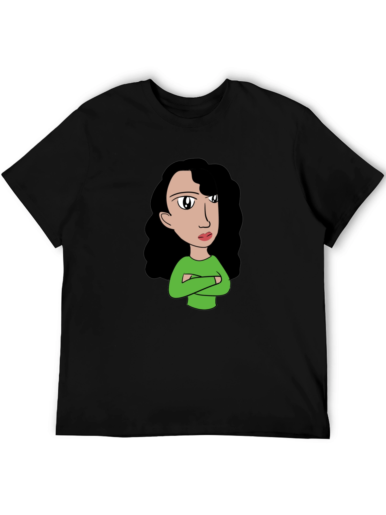 Cartoon Girl Graphic Tee - Black Cotton T-Shirt