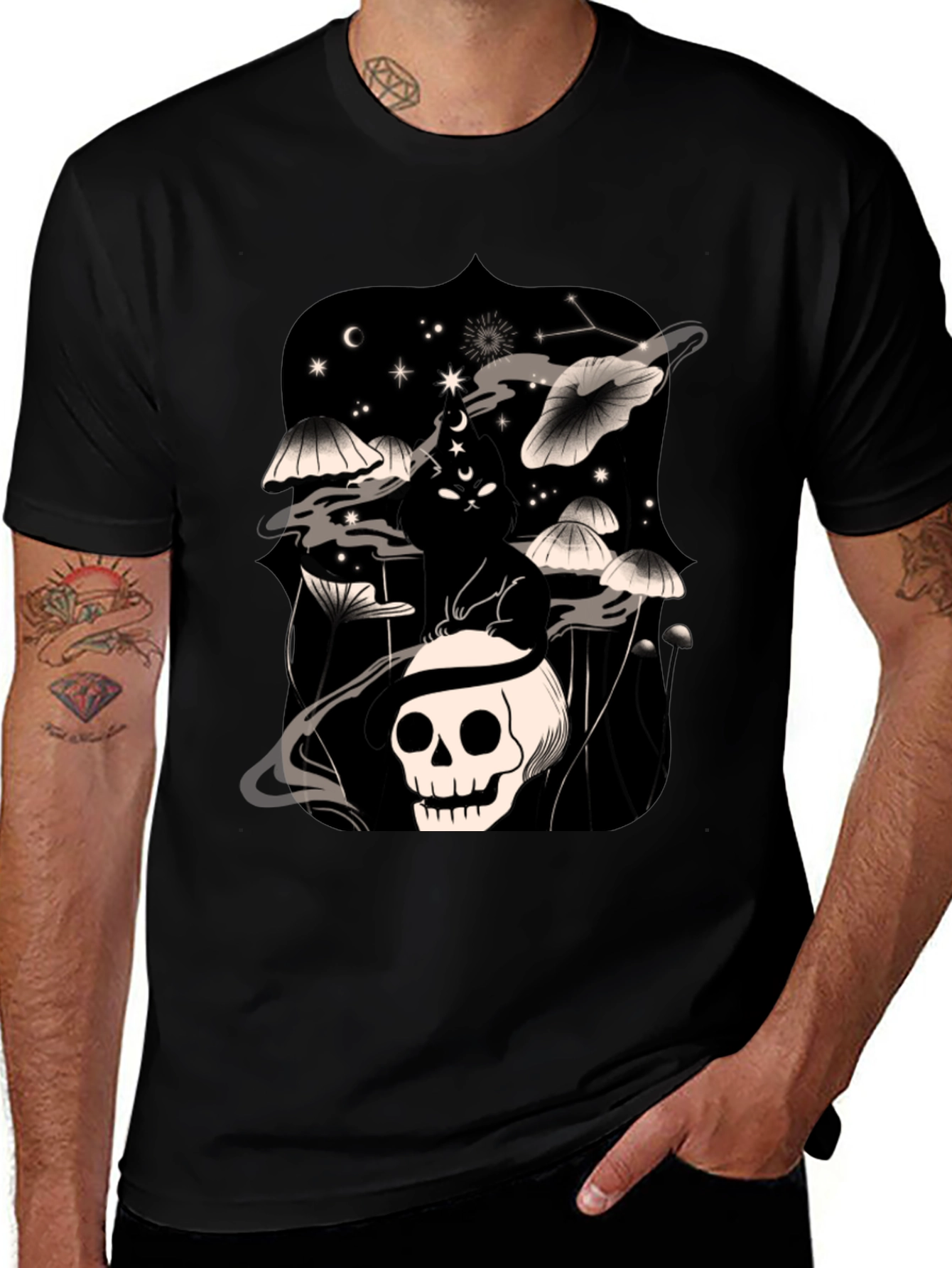 Skull & Mushroom Black Graphic Tee
