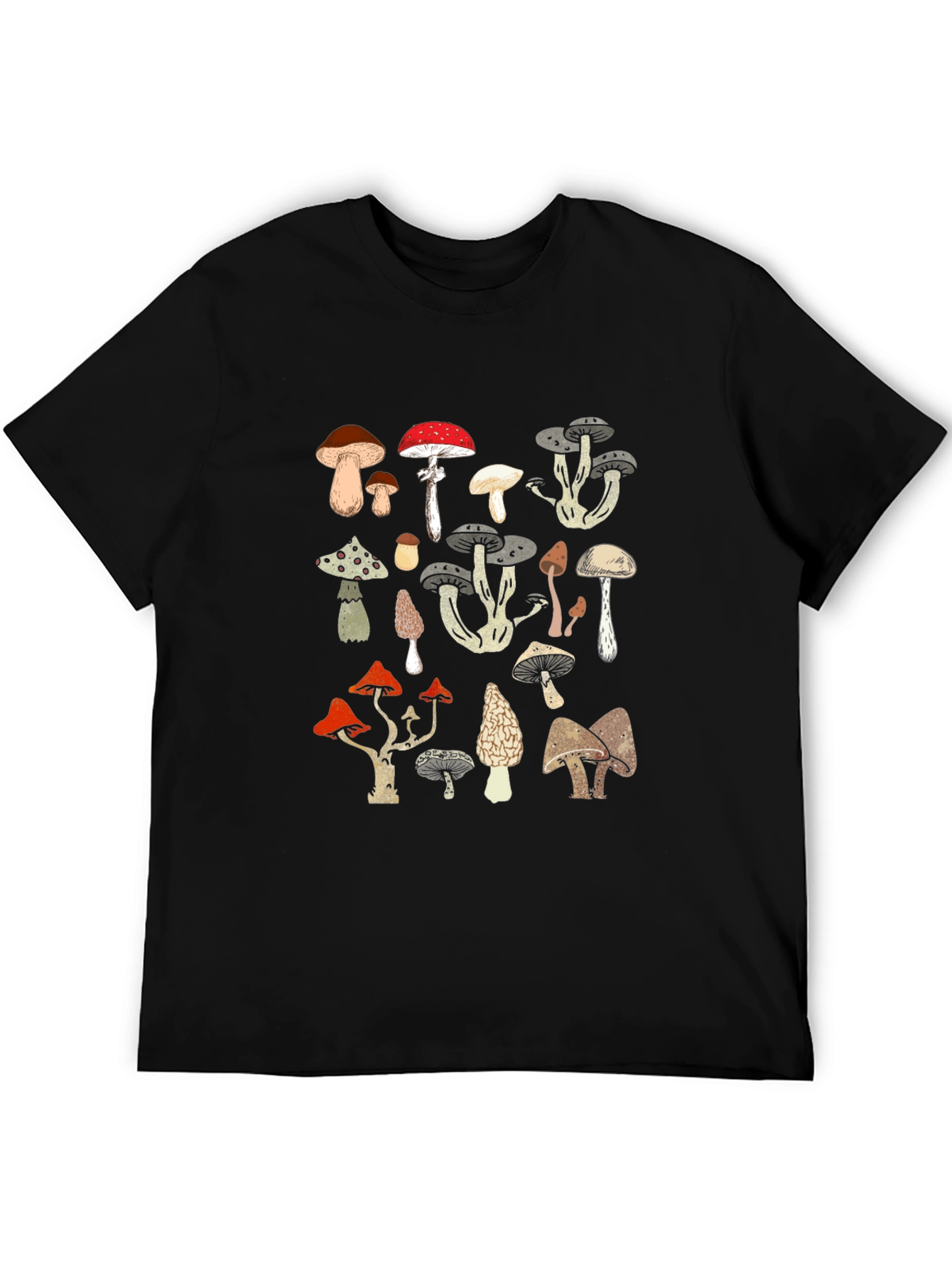 Mushroom Print Black T-Shirt