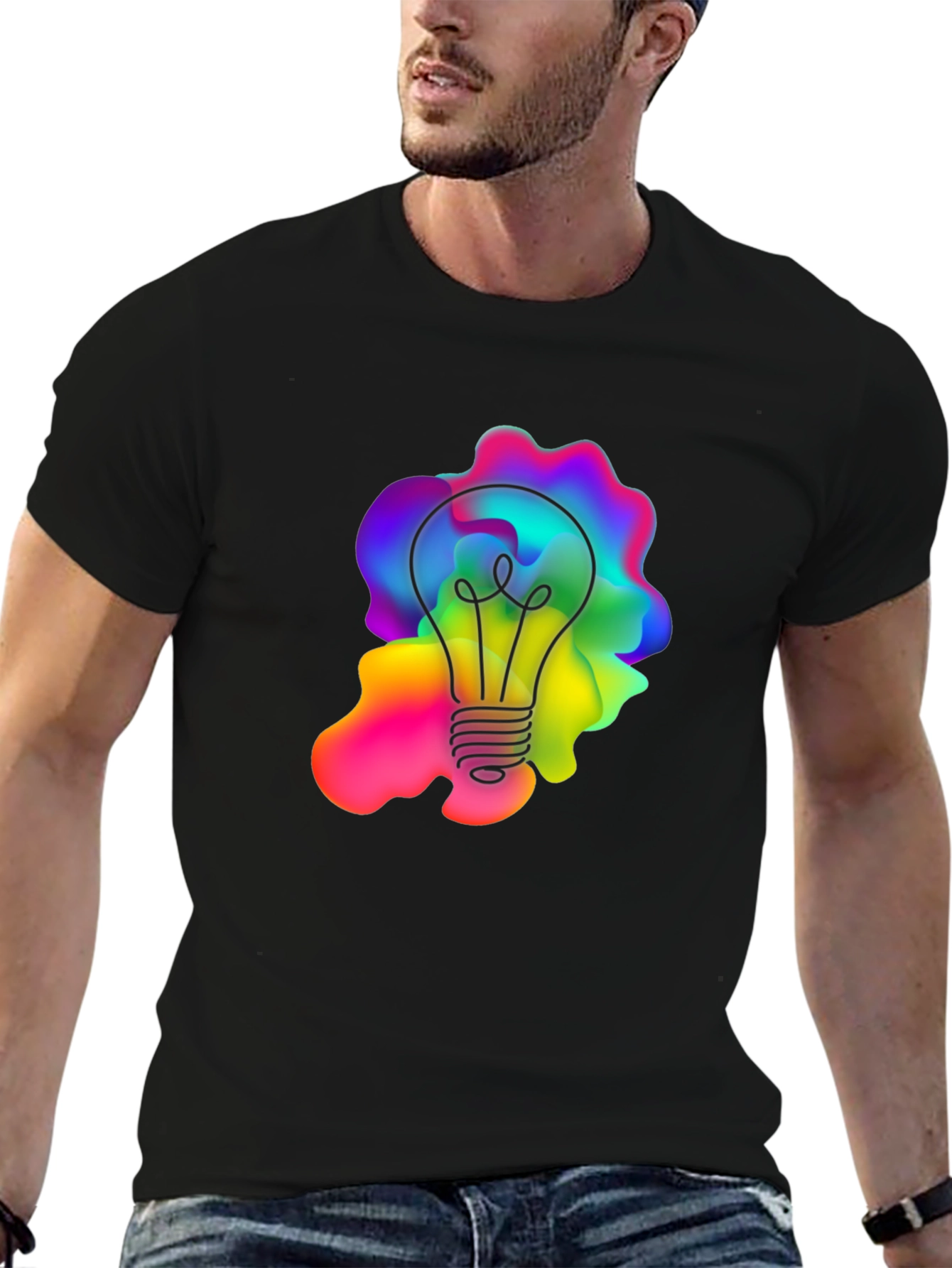 Creative Lightbulb Graphic Tee - Black Cotton Comfort