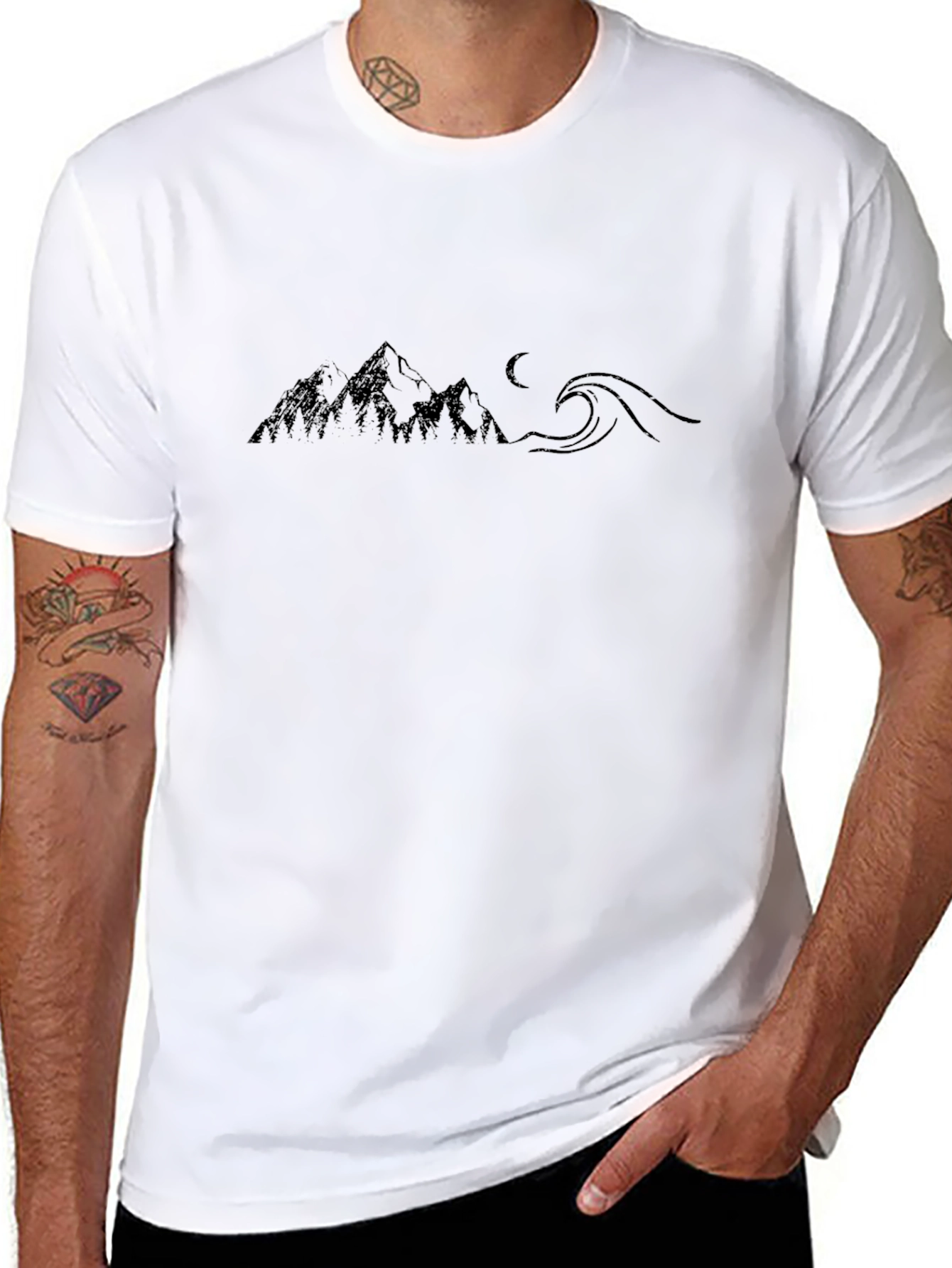 Mountain & Wave Graphic Black Tee