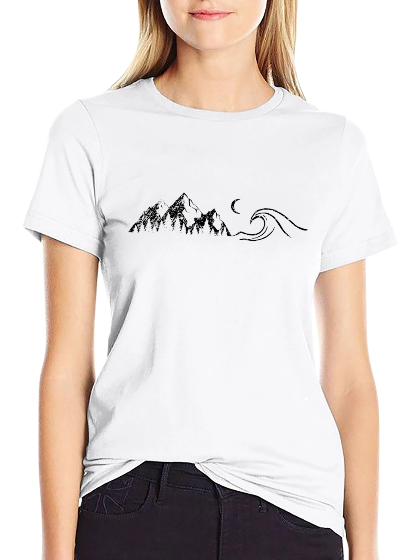 Mountain & Wave Graphic Black Tee