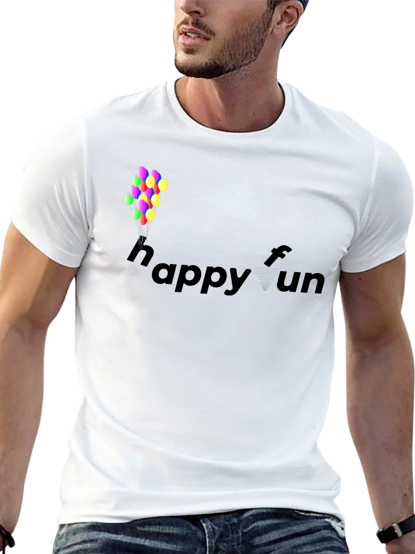 Happy Fun Black Cotton Graphic T-Shirt