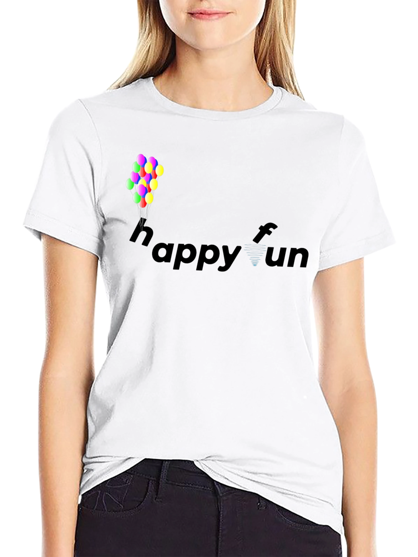 Happy Fun Black Cotton Graphic T-Shirt