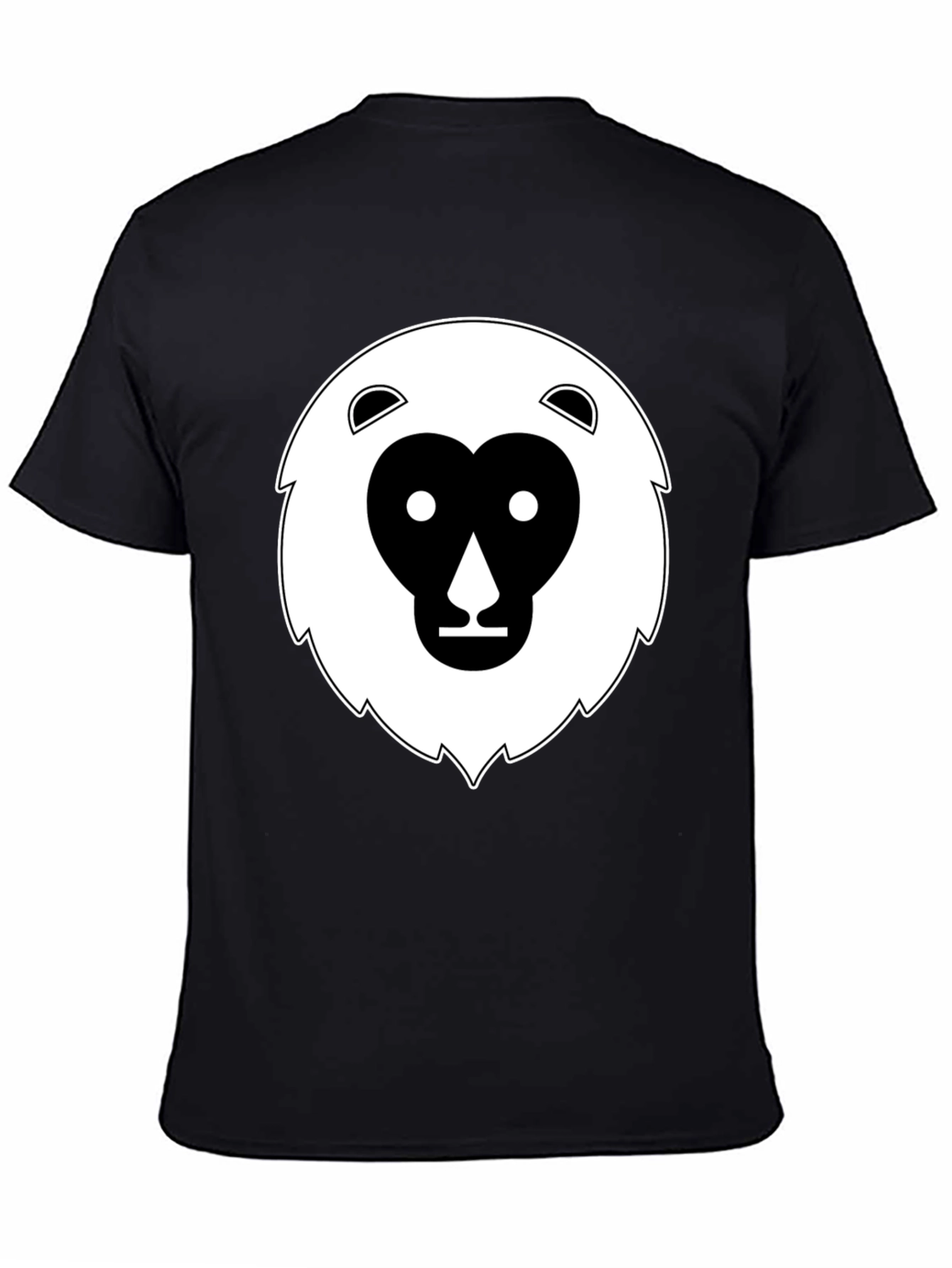 Black T-Shirt with Geometric Animal Face Design