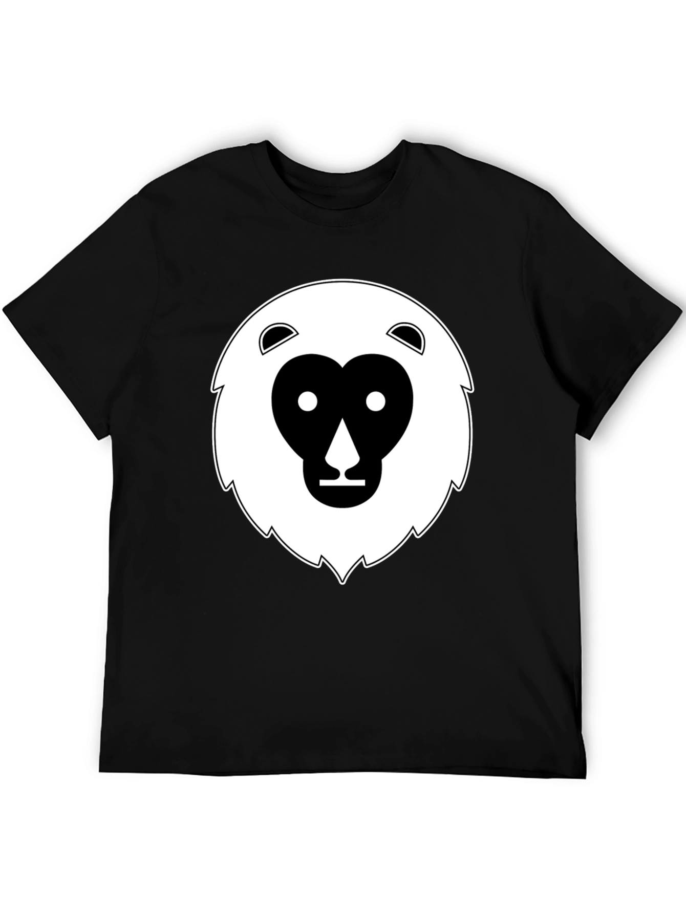 Black T-Shirt with Geometric Animal Face Design
