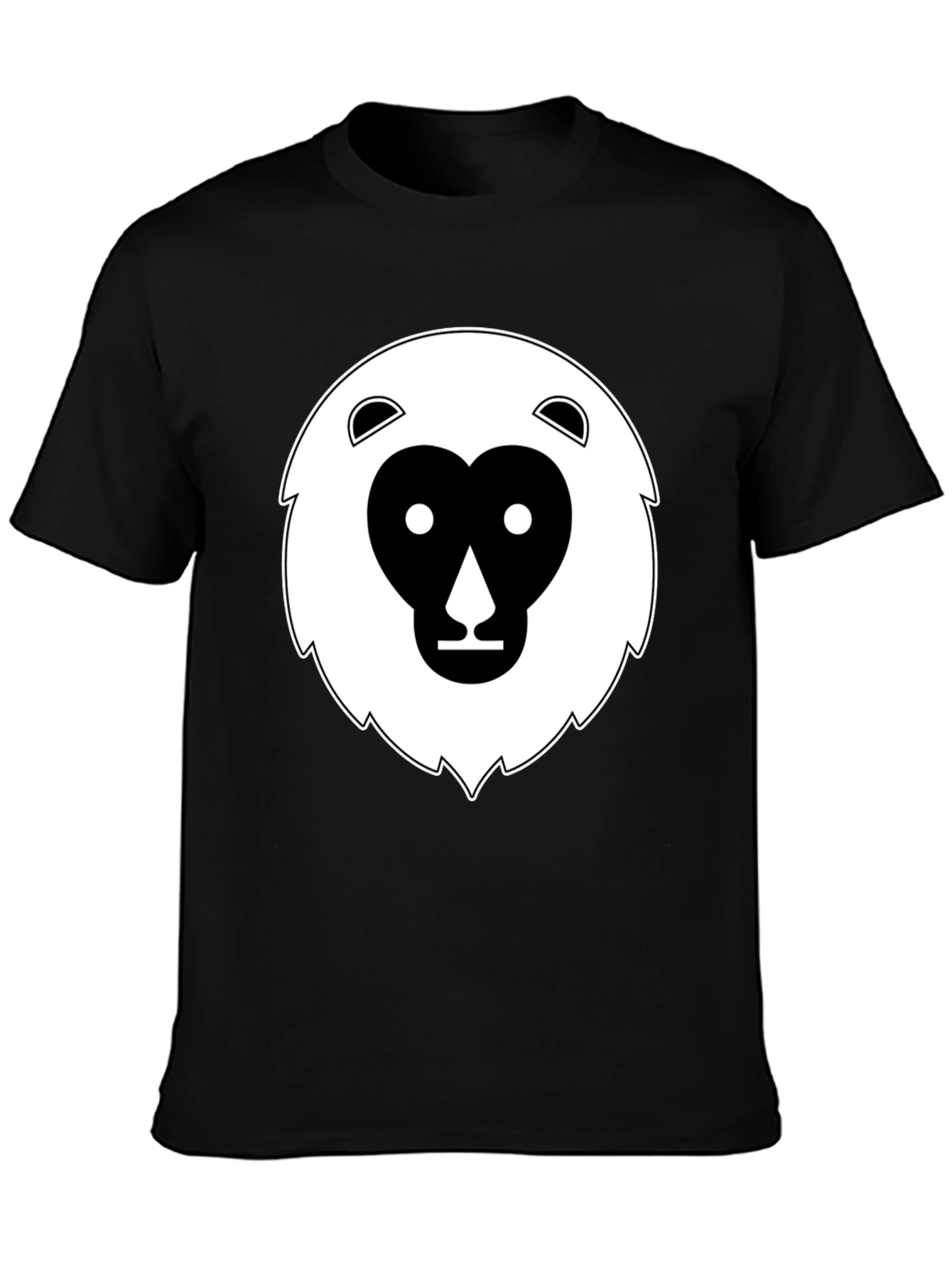 Black T-Shirt with Geometric Animal Face Design