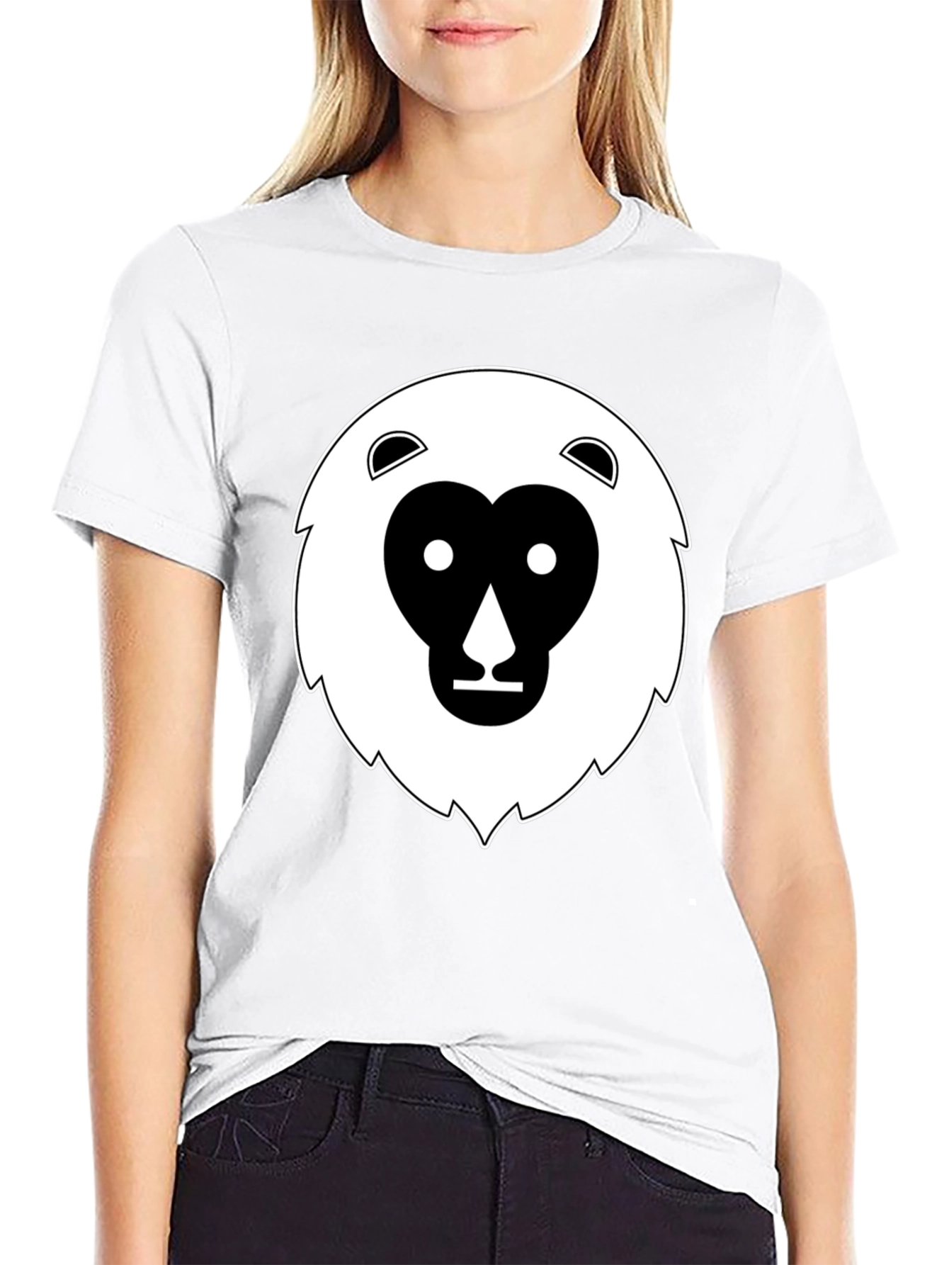 Black T-Shirt with Geometric Animal Face Design