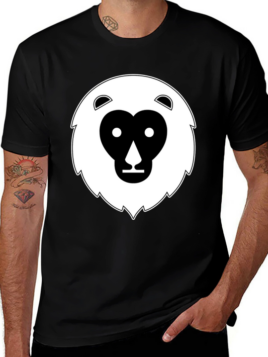 Black T-Shirt with Geometric Animal Face Design