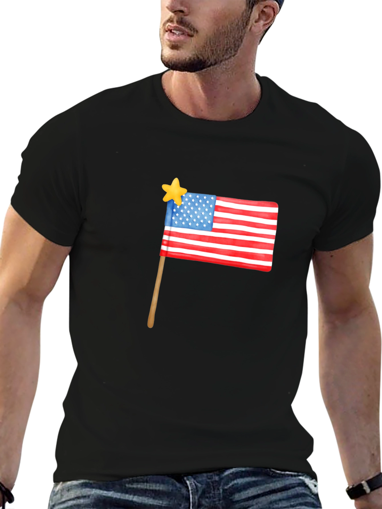 USA Flag Star Graphic T-Shirt