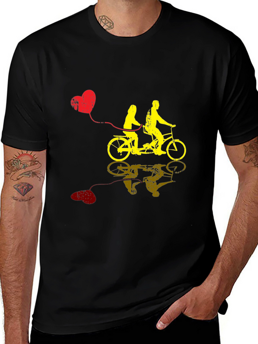 Couples Tandem Bike Graphic Tee - Valentines Day Gift