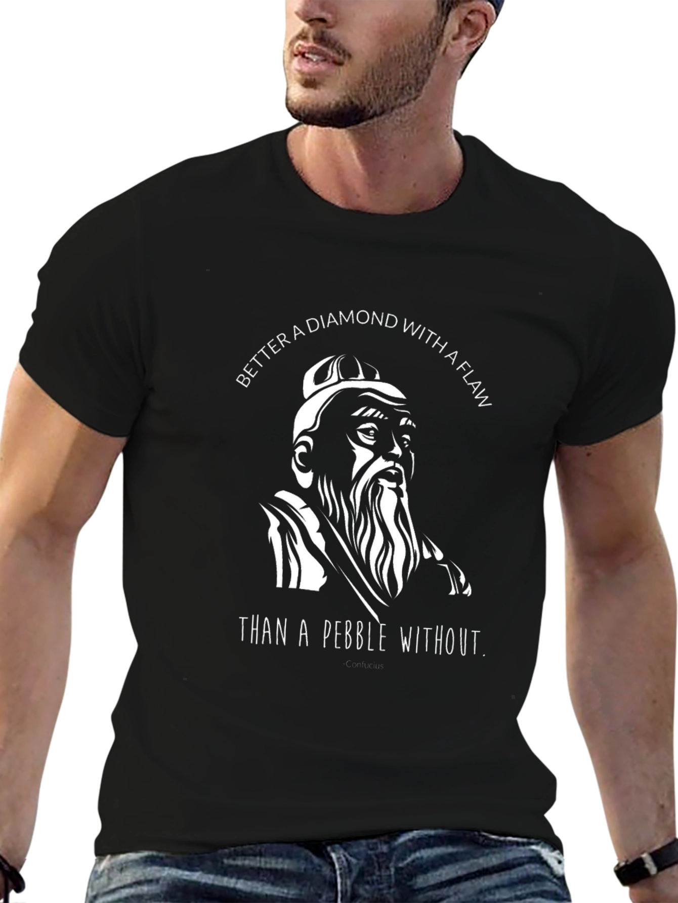 Confucius Diamond Flaw Graphic Tee - Black
