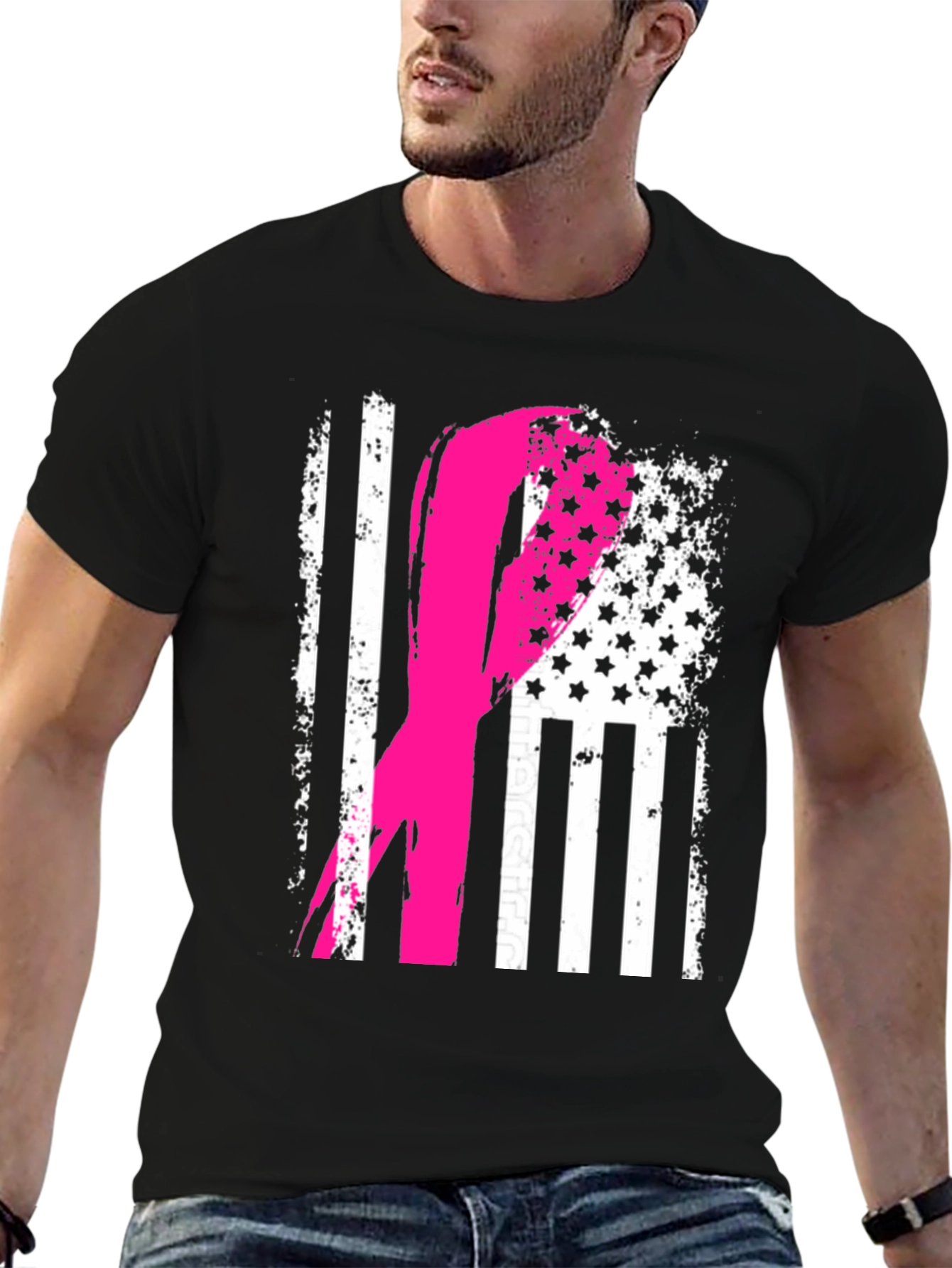 Breast Cancer Awareness American Flag Ribbon Tee