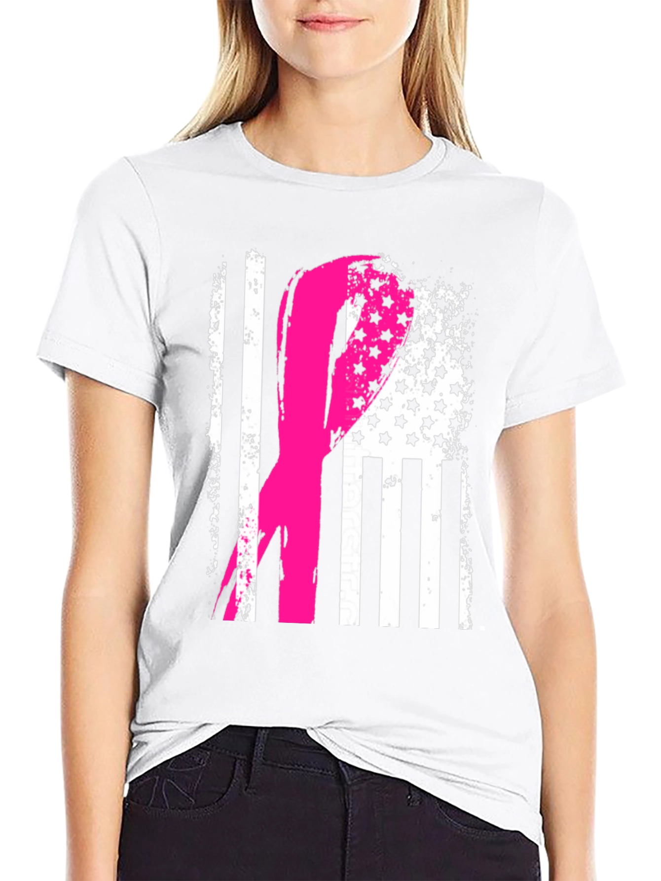 Breast Cancer Awareness American Flag Ribbon Tee