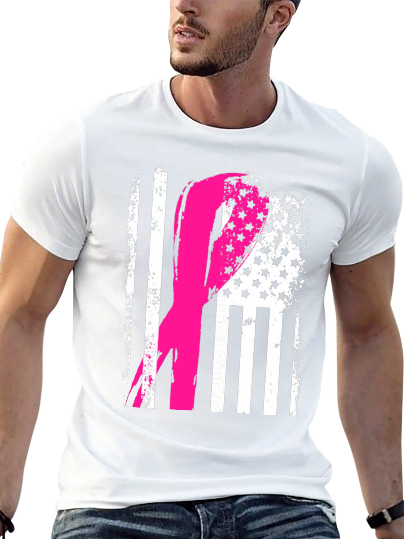 Breast Cancer Awareness American Flag Ribbon Tee