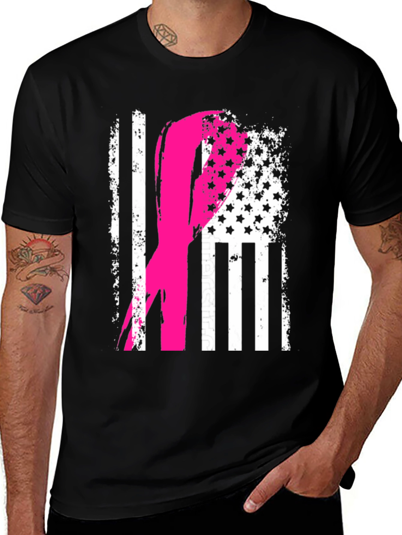 Breast Cancer Awareness American Flag Ribbon Tee