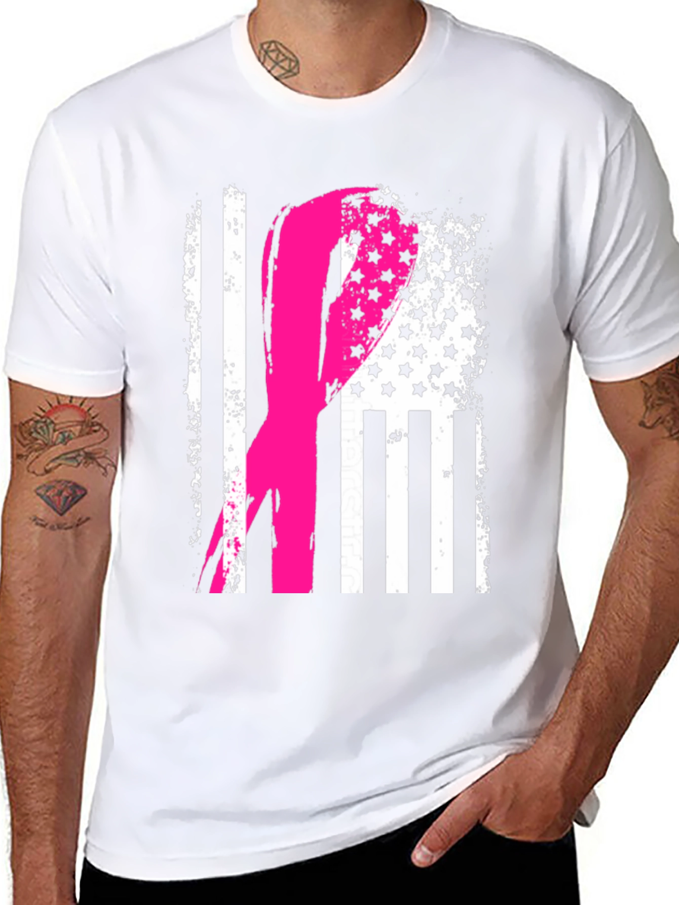 Breast Cancer Awareness American Flag Ribbon Tee