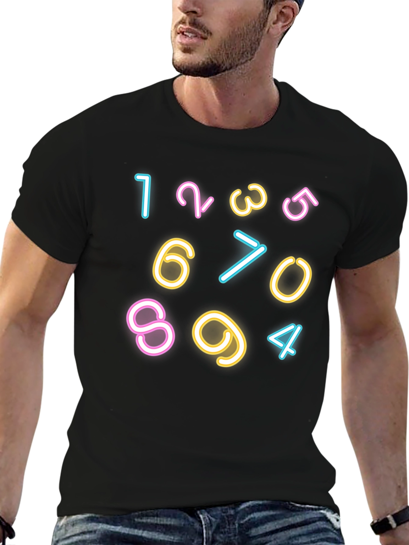 Neon Number Graphic Black T-Shirt
