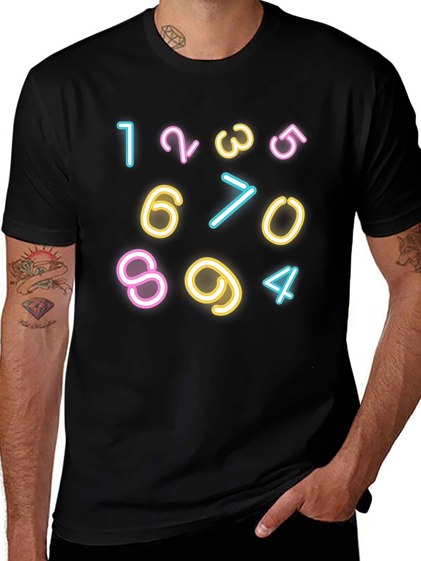 Neon Number Graphic Black T-Shirt