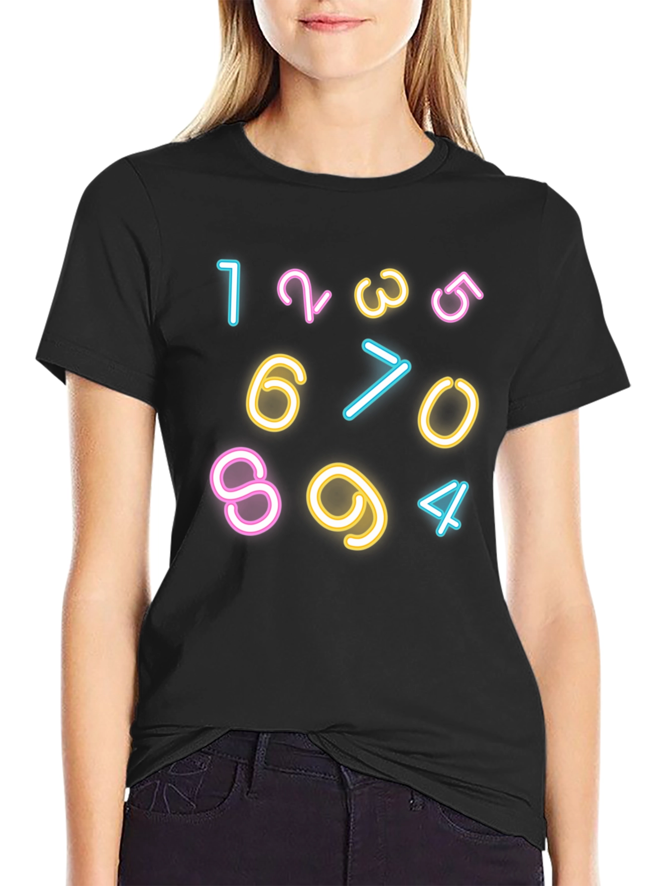 Neon Number Graphic Black T-Shirt