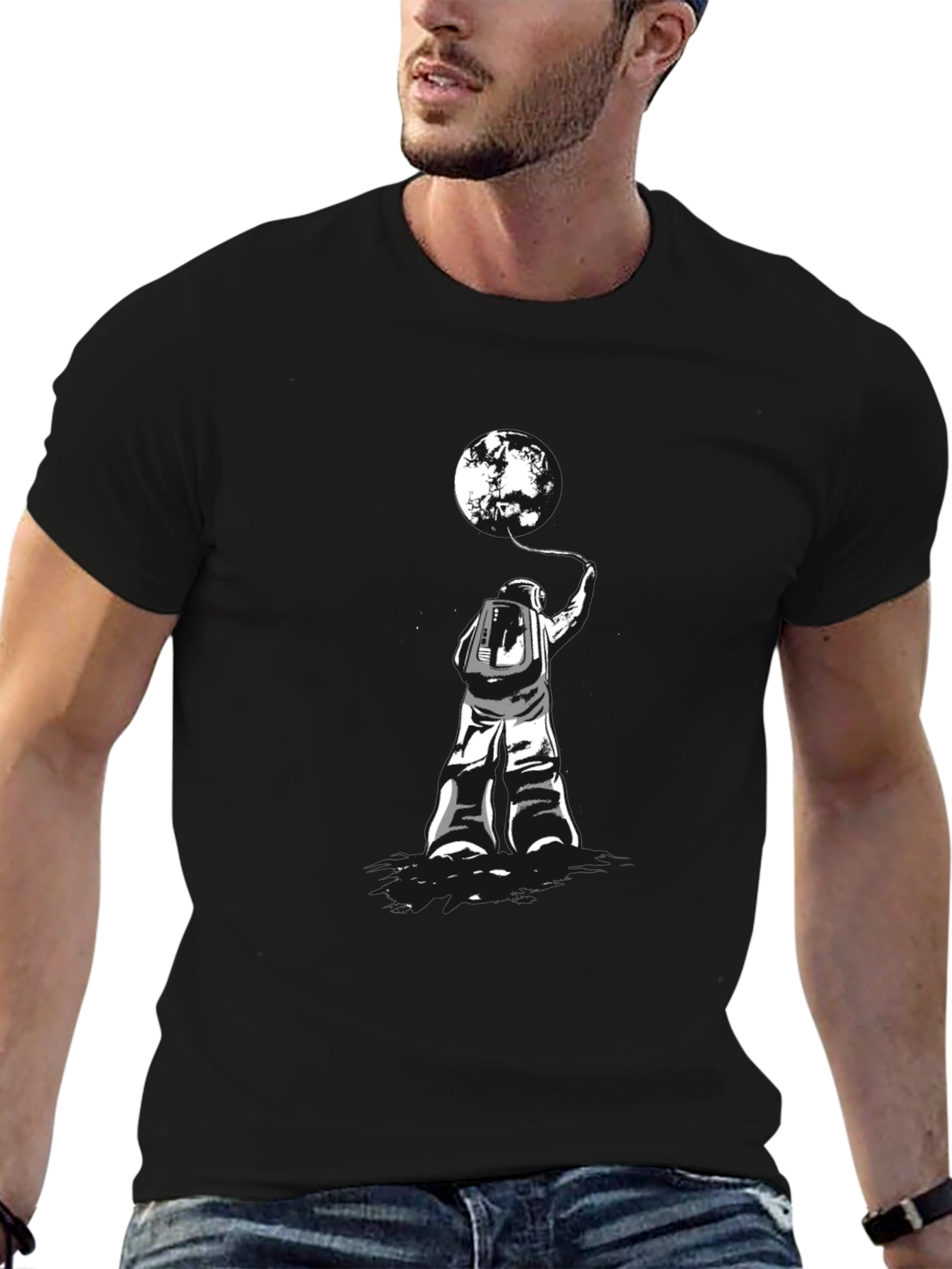 Astronaut Moon T-Shirt - Black Graphic Tee