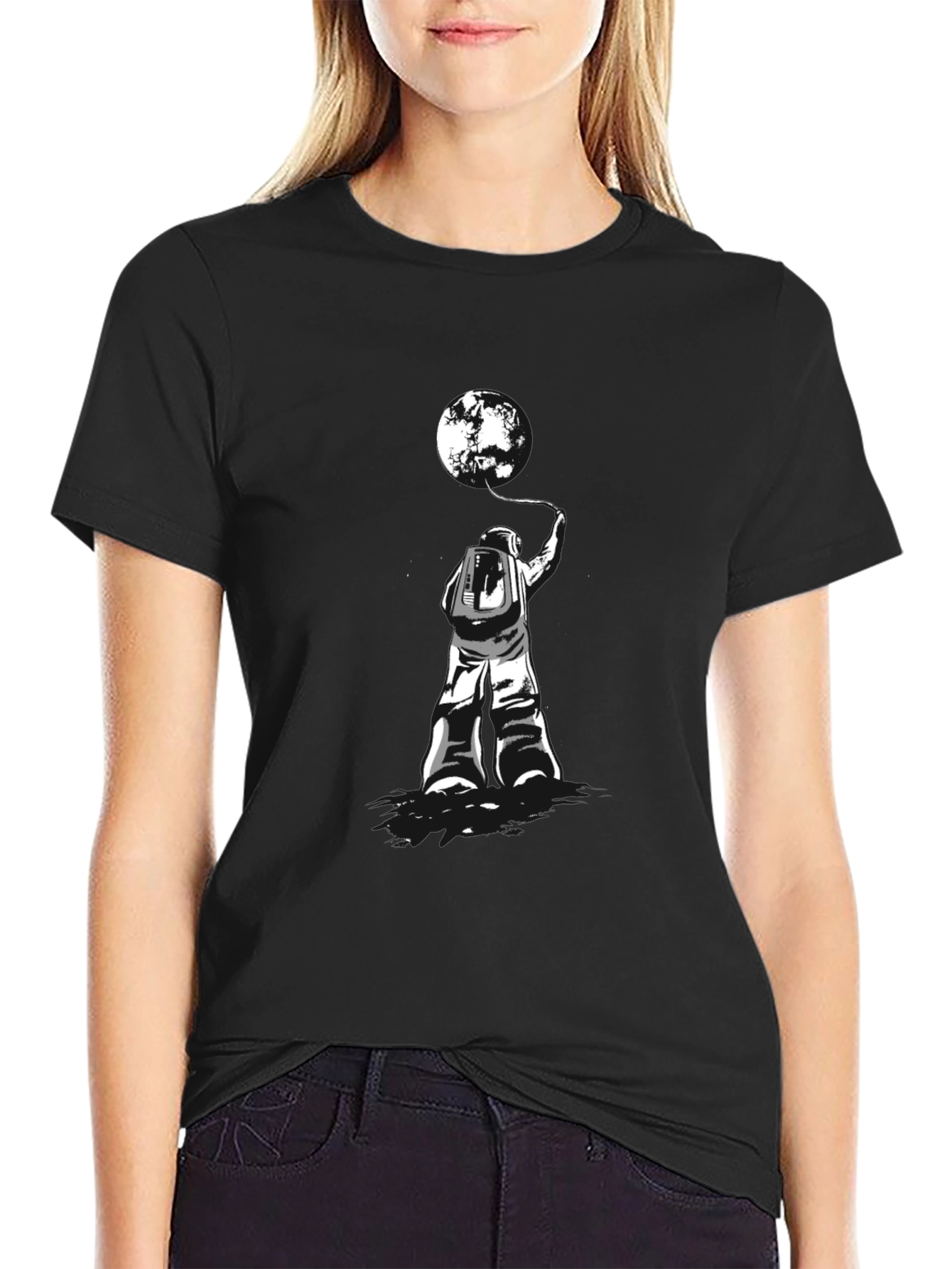 Astronaut Moon T-Shirt - Black Graphic Tee