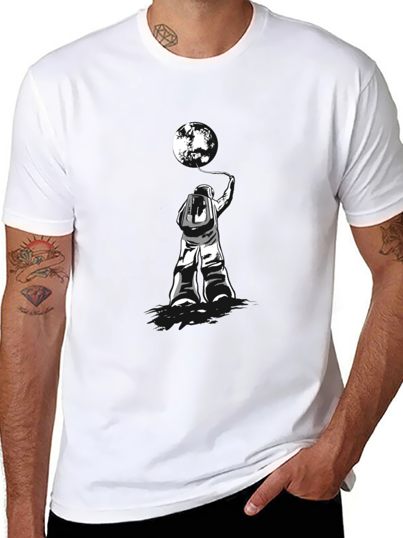 Astronaut Moon T-Shirt - Black Graphic Tee