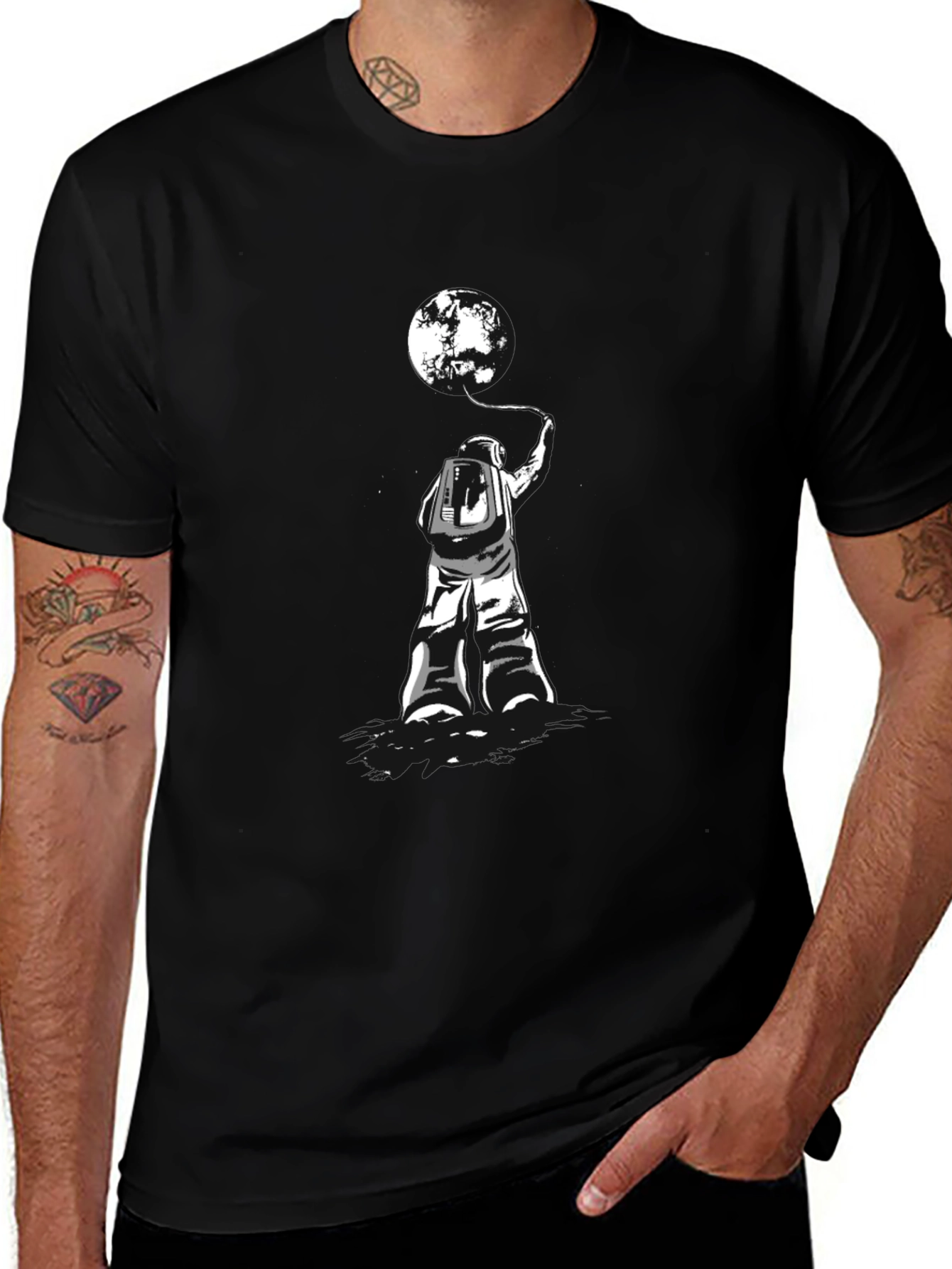 Astronaut Moon T-Shirt - Black Graphic Tee