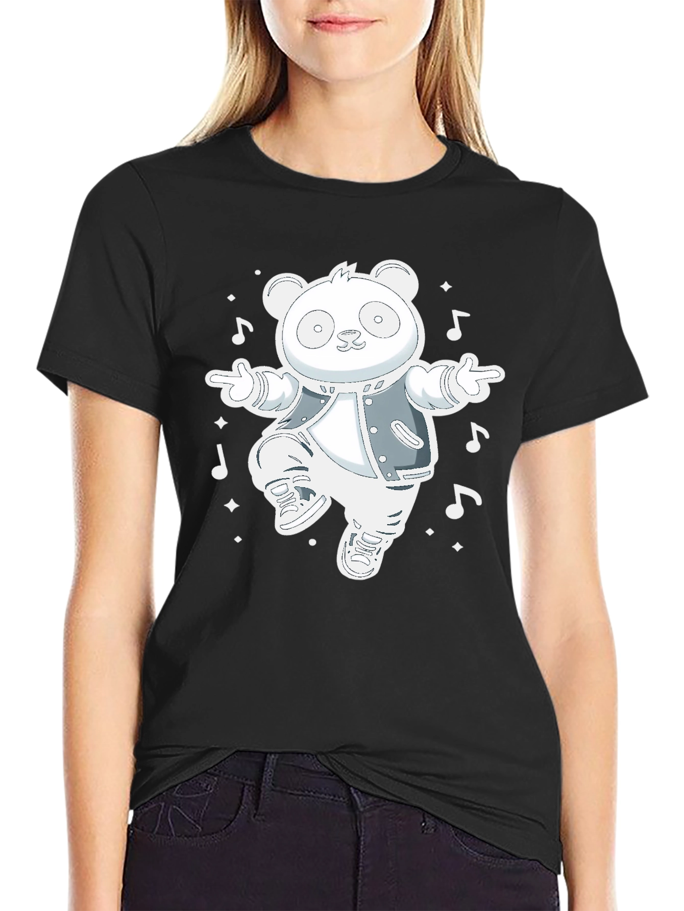 Dancing Panda Graphic Tee - Stylish Black Cotton T-Shirt