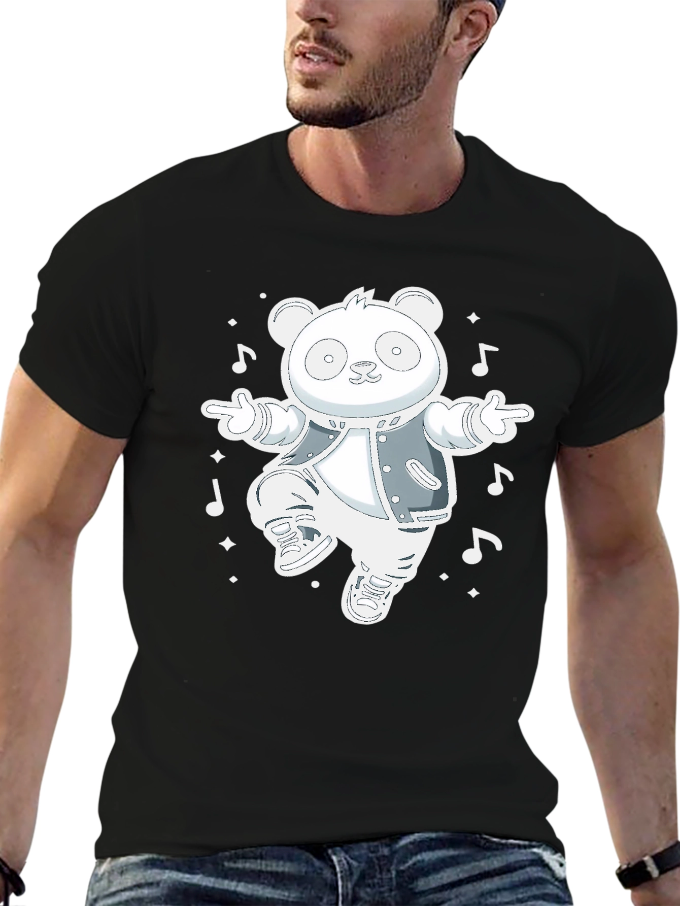 Dancing Panda Graphic Tee - Stylish Black Cotton T-Shirt