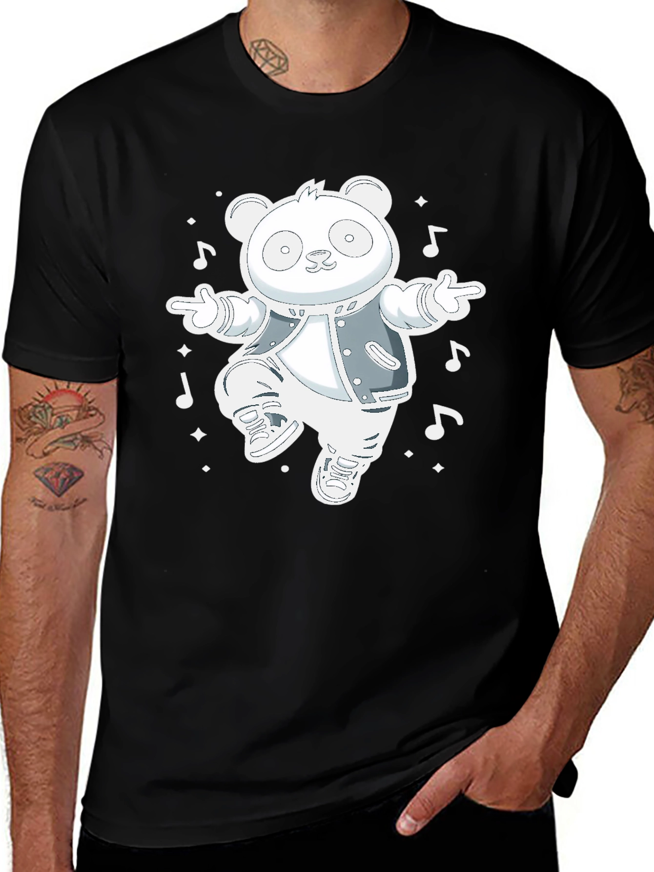 Dancing Panda Graphic Tee - Stylish Black Cotton T-Shirt