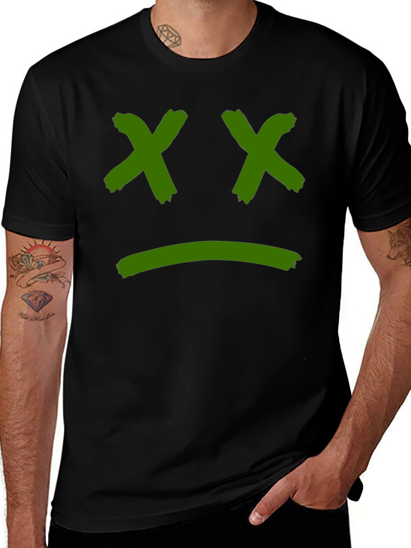 Sad Face Graphic Tee - Black Cotton T-Shirt