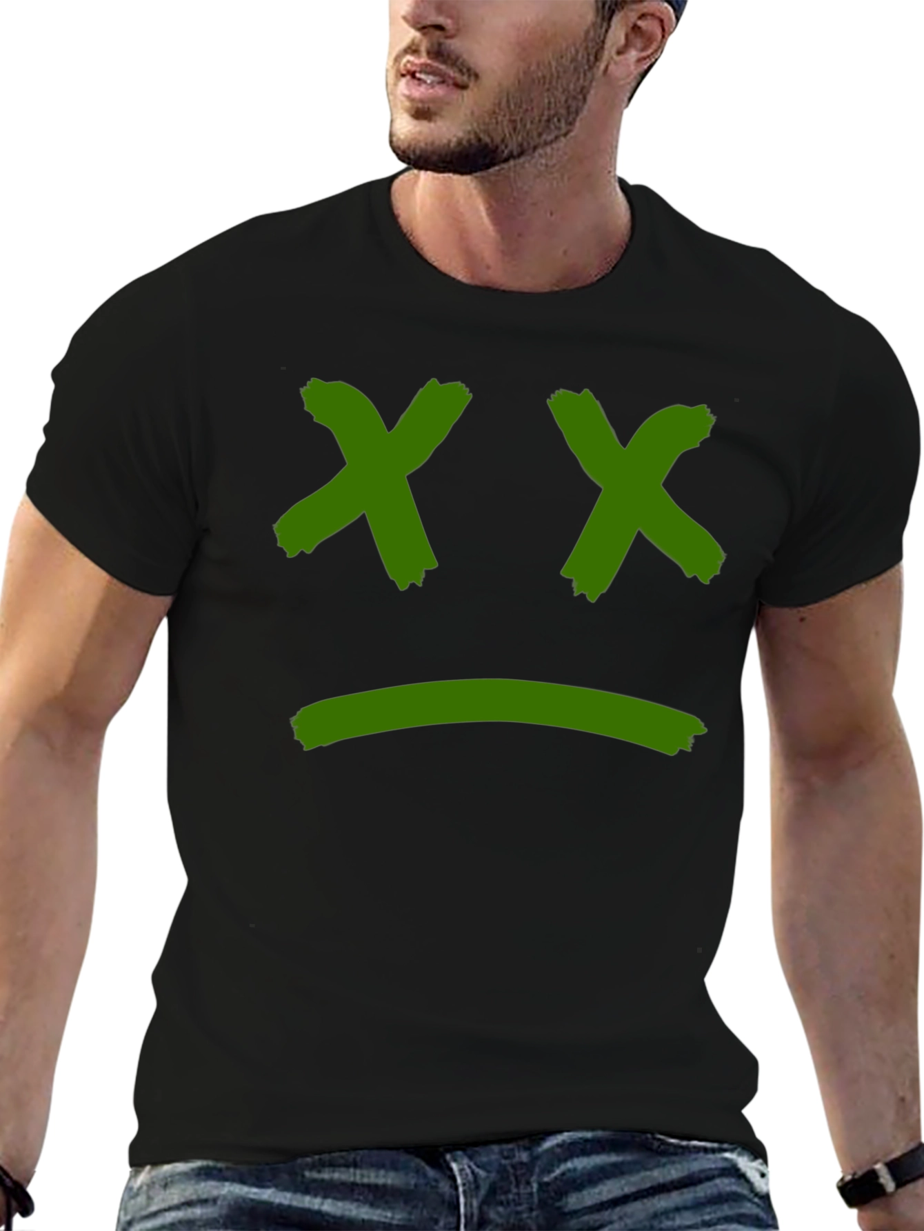 Sad Face Graphic Tee - Black Cotton T-Shirt