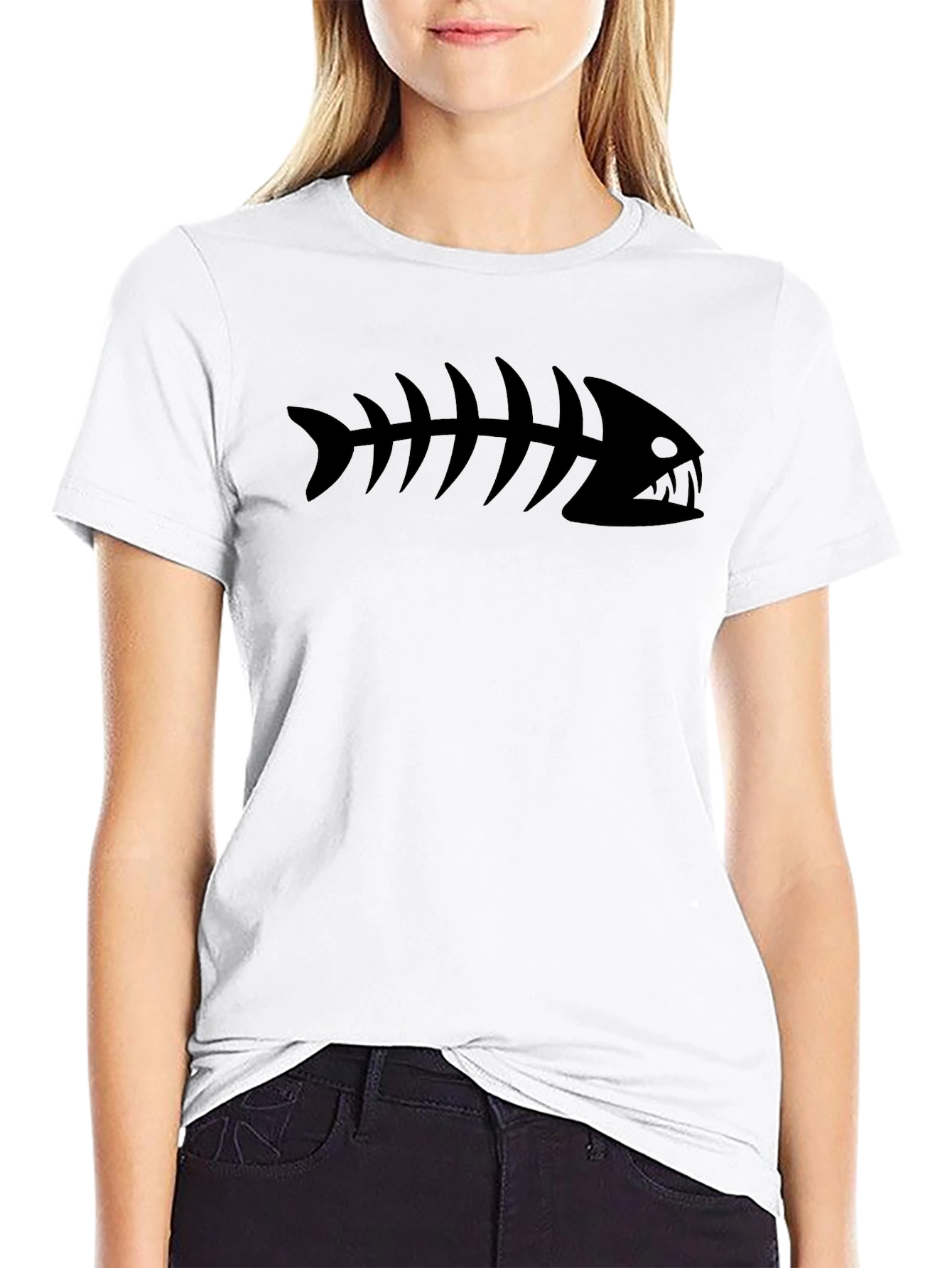 Black Fish Skeleton Graphic T-Shirt