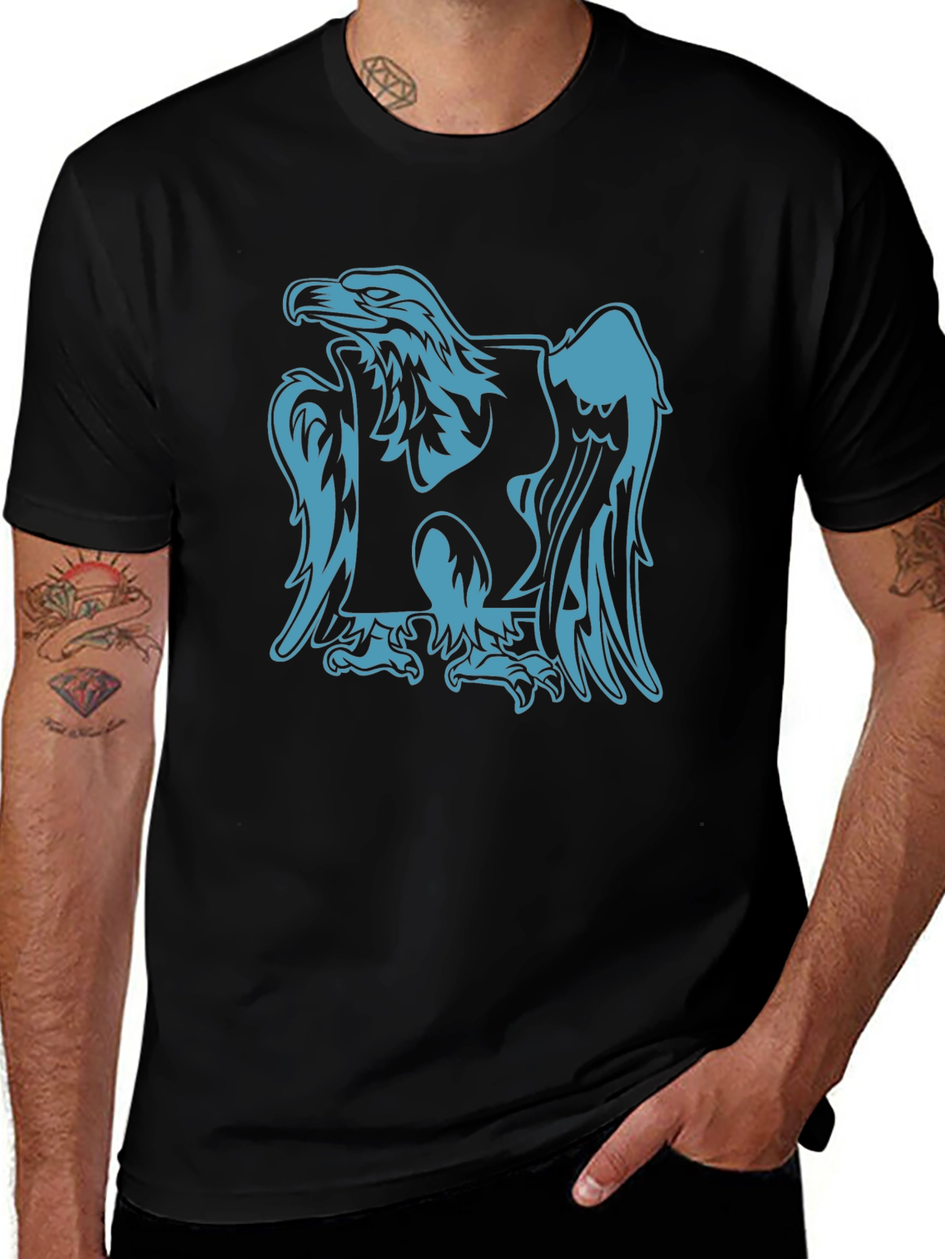 Black Tee with Blue Eagle Graphic