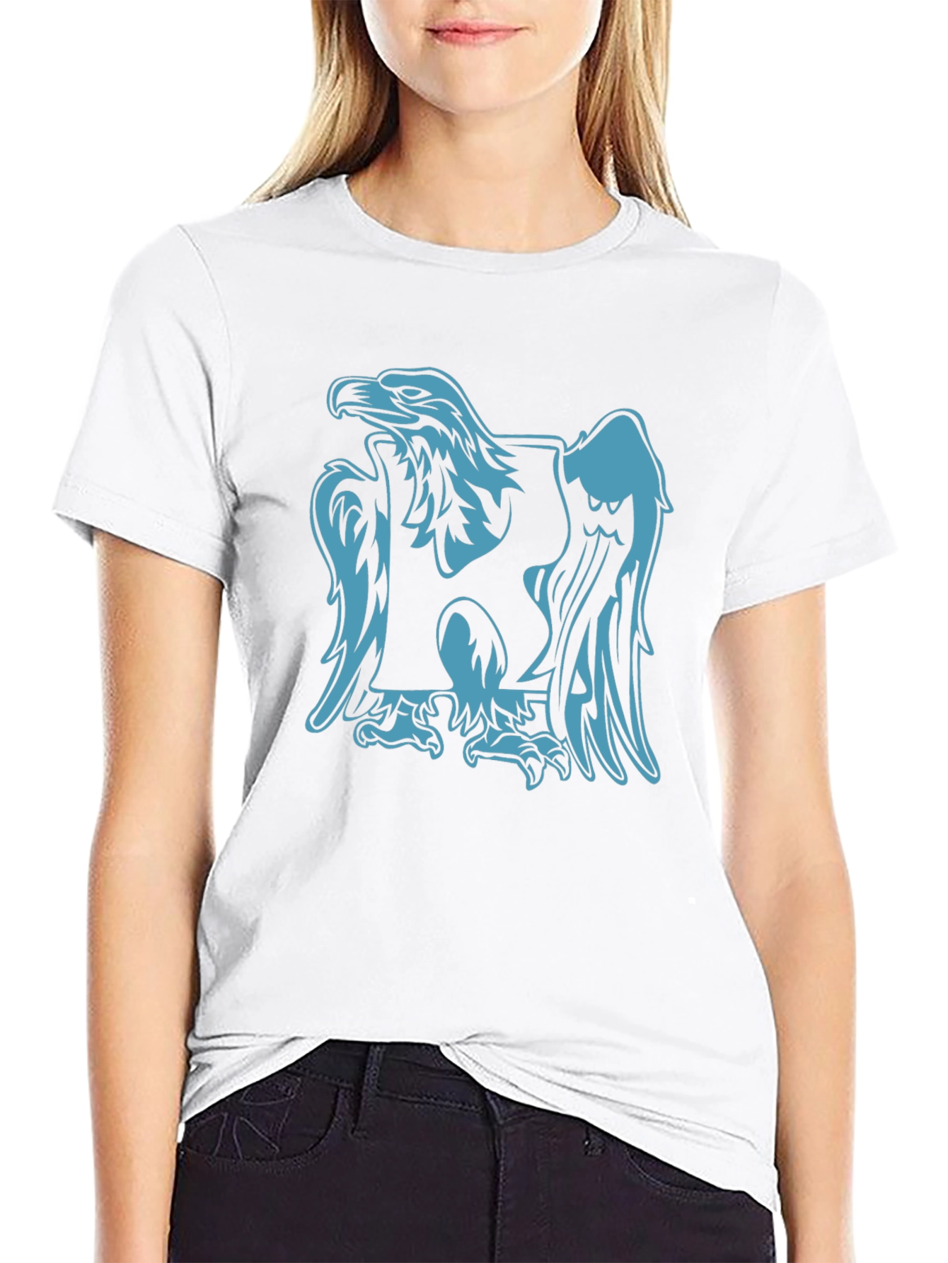 Black Tee with Blue Eagle Graphic