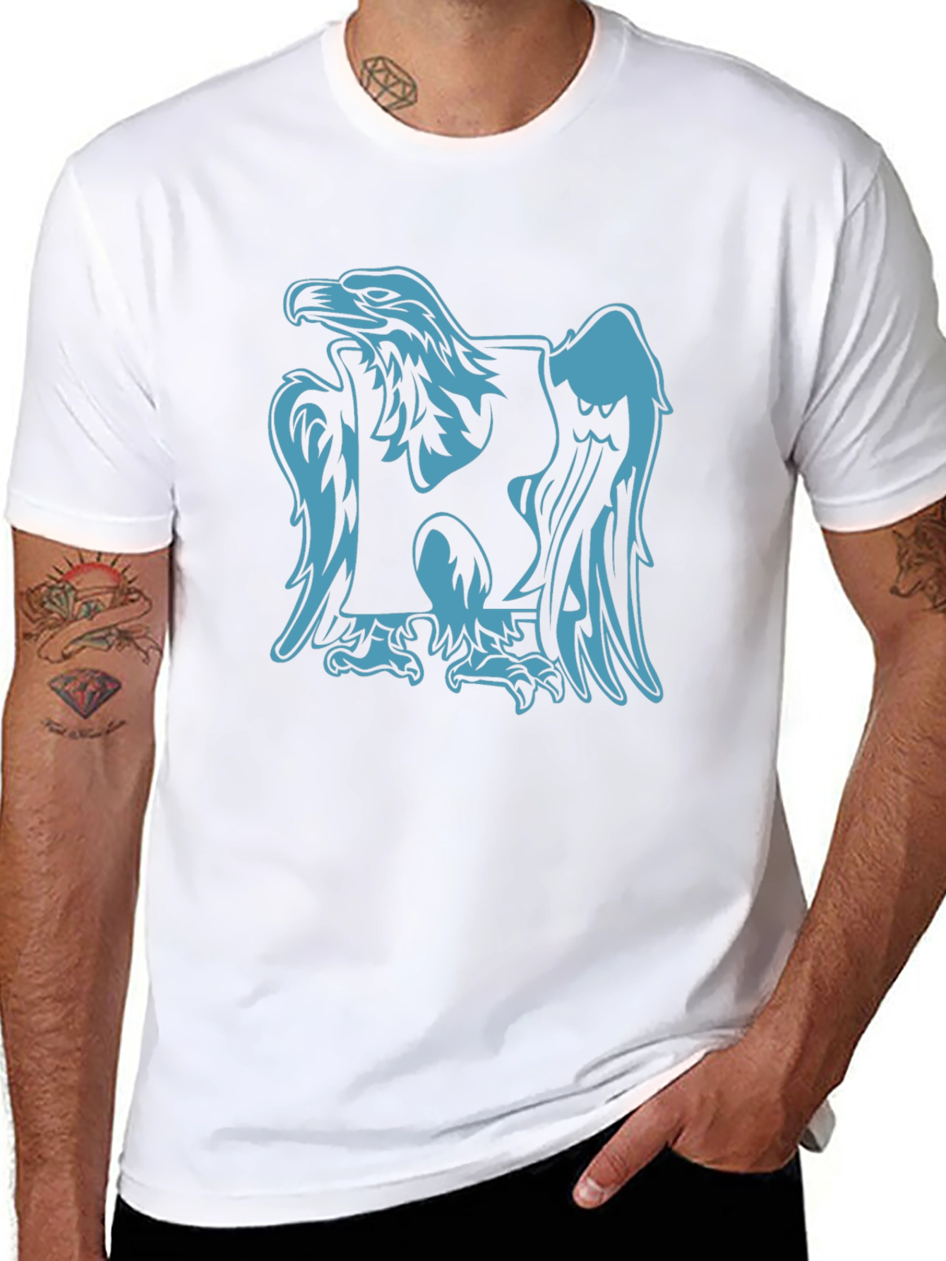 Black Tee with Blue Eagle Graphic