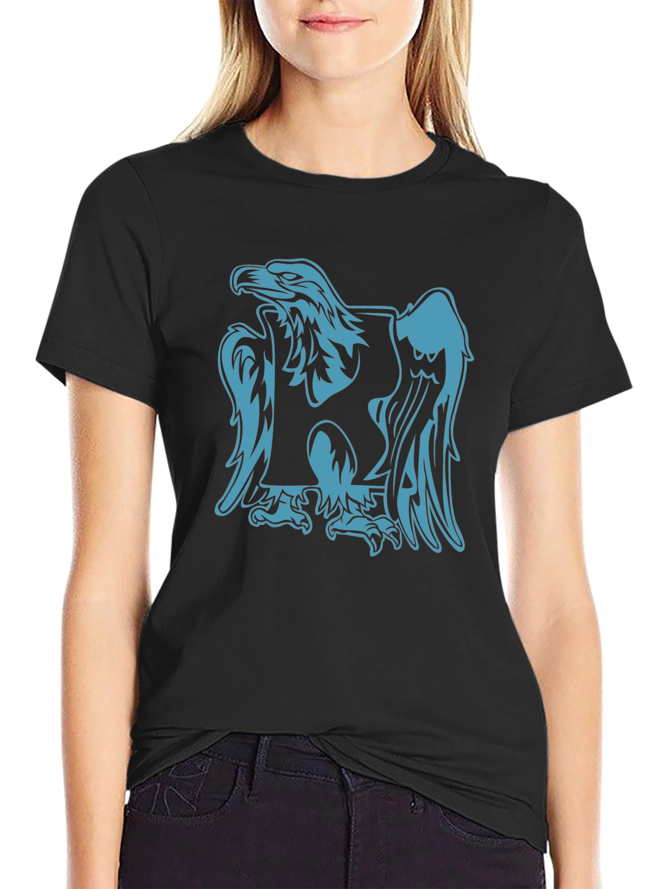 Black Tee with Blue Eagle Graphic